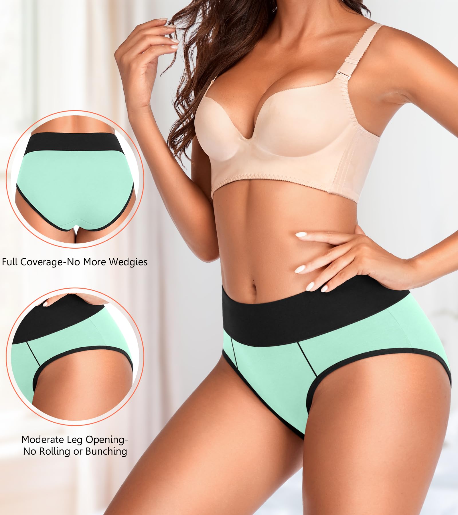 Eiggam Underwear for Women Cotton High Waist Panties Full Coverage Briefs Soft Strech Ladies Breathable Panties-Multi Pack