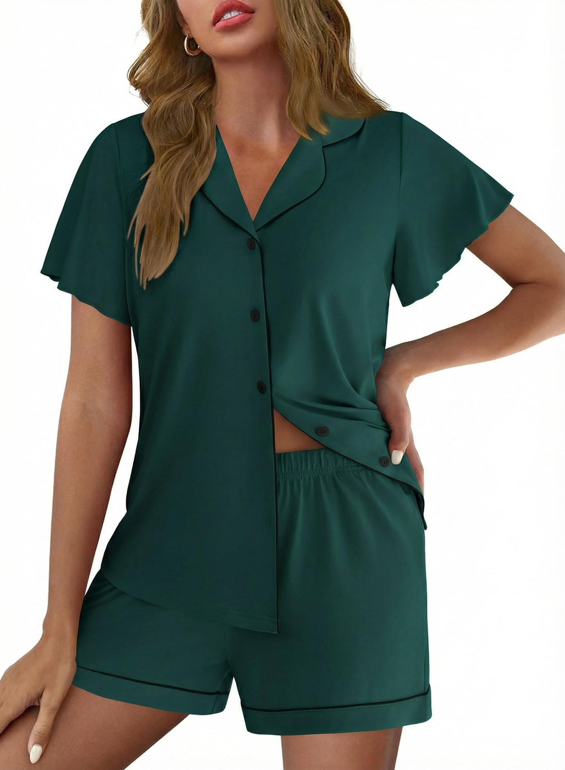 Ekouaer Pajamas for Women Set Button Up Bridal Pjs Ruffle Sleeve