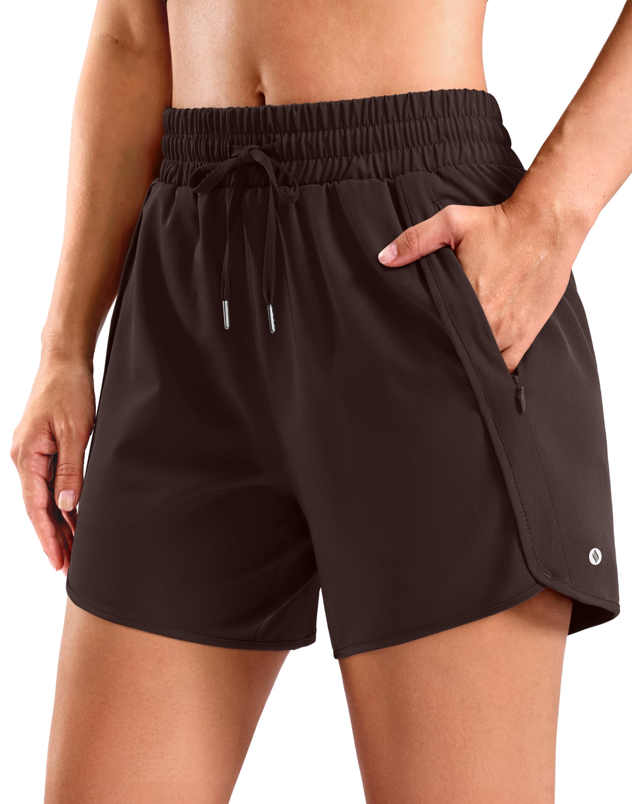 SANTINY Women's 3.5''/5''/7'' Athletic Gym Running Shorts Zipper Pockets | No Liner, High Waisted, Quick Dry, Lightweight, Workout, Shorts for Women
