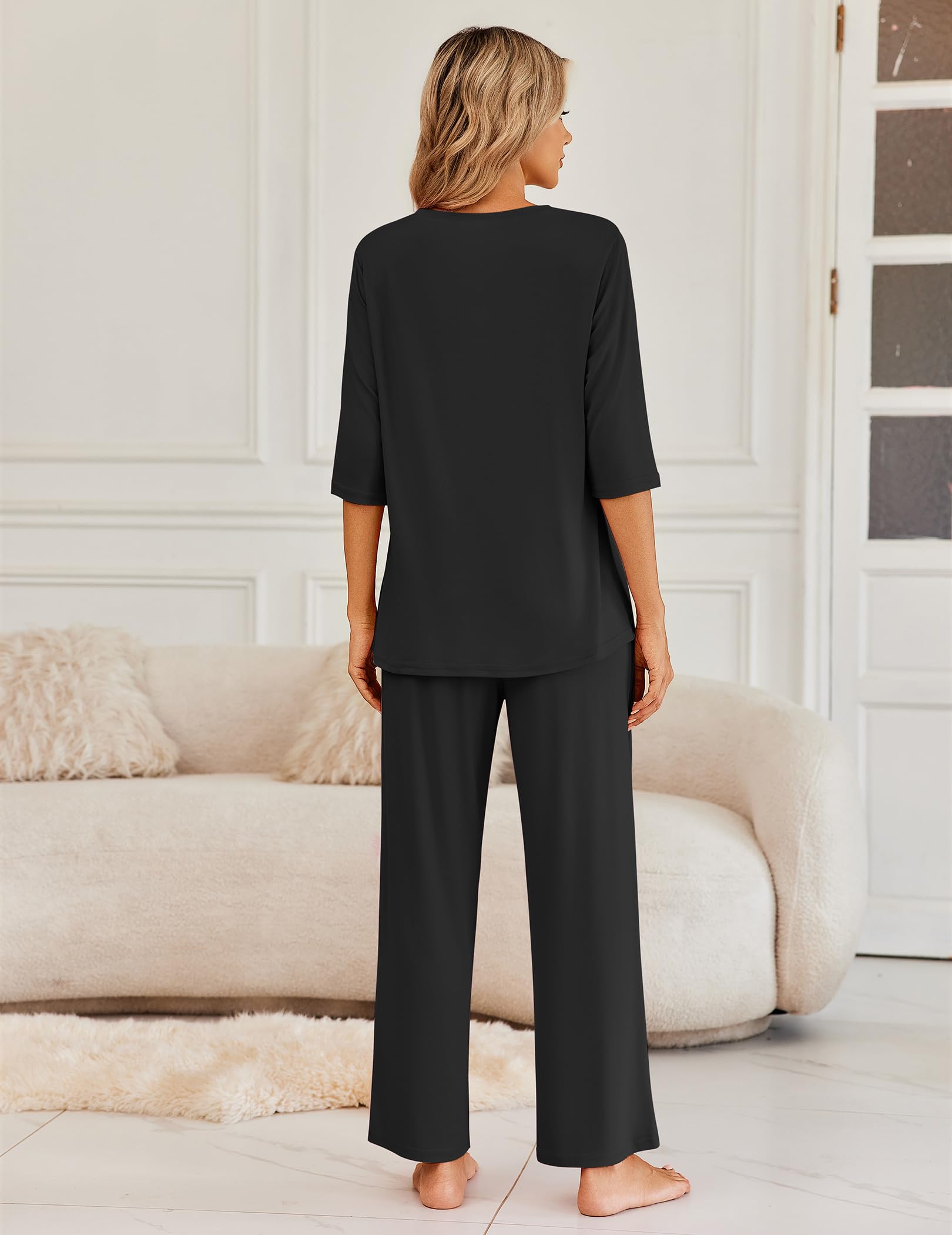 Ekouaer Womens Pajamas Set 2 Piece 3/4 Sleeve Tops Long Pants Pj Set