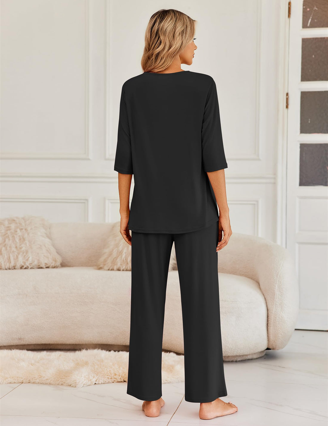 Ekouaer Womens Pajamas Set 2 Piece 3/4 Sleeve Tops Long Pants Pj Set