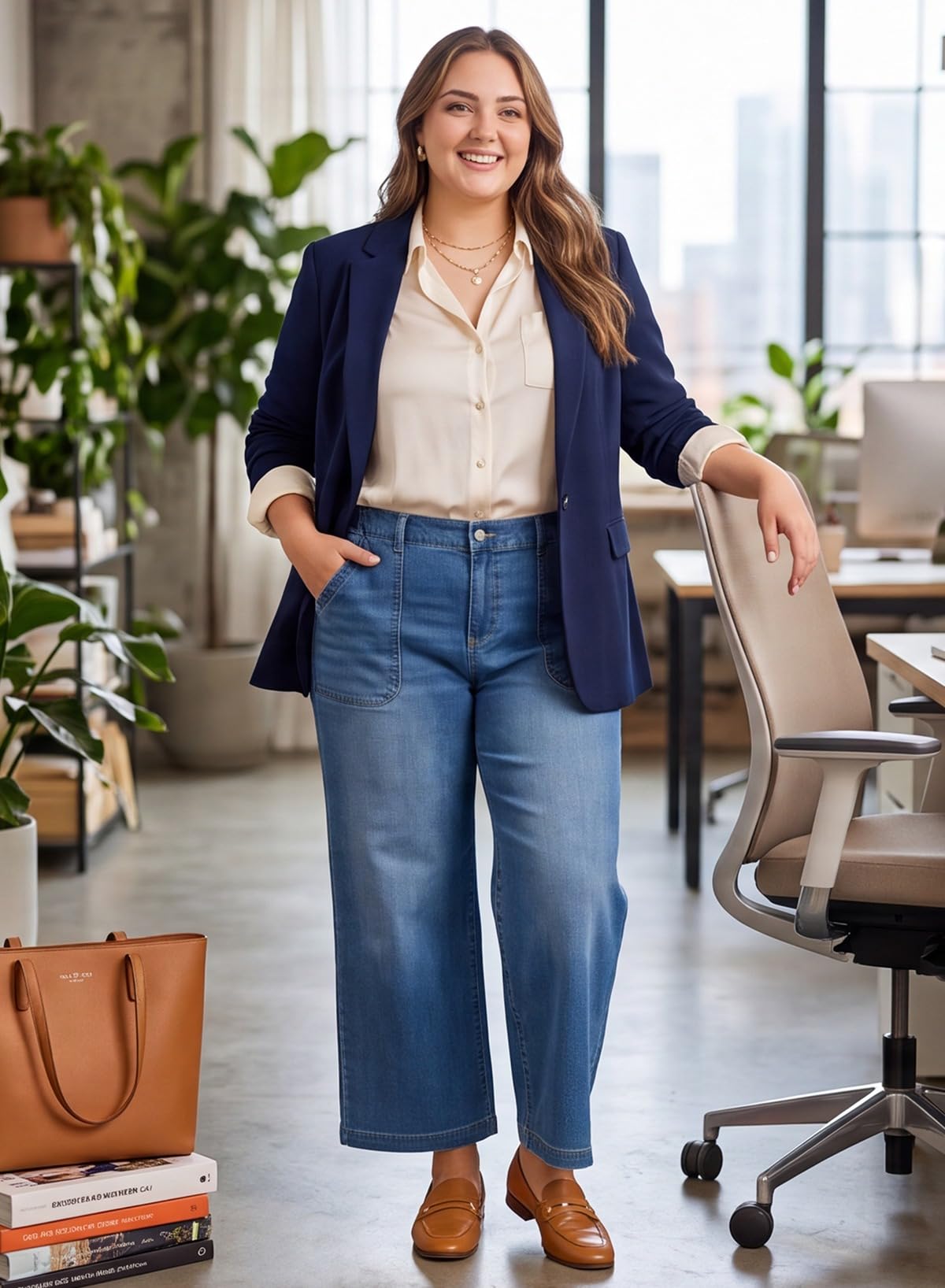 Eytino Plus Size Wide Leg Jeans for Women Elastic High Waisted Stretchy Relaxed Fit Denim Pants with Pockets(1X-5X)