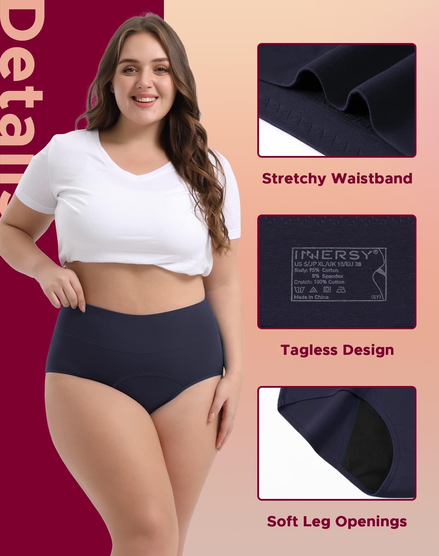 INNERSY Period Underwear for Women High Waisted Leak-Proof Postpartum Menstrual Panties 3-Pack