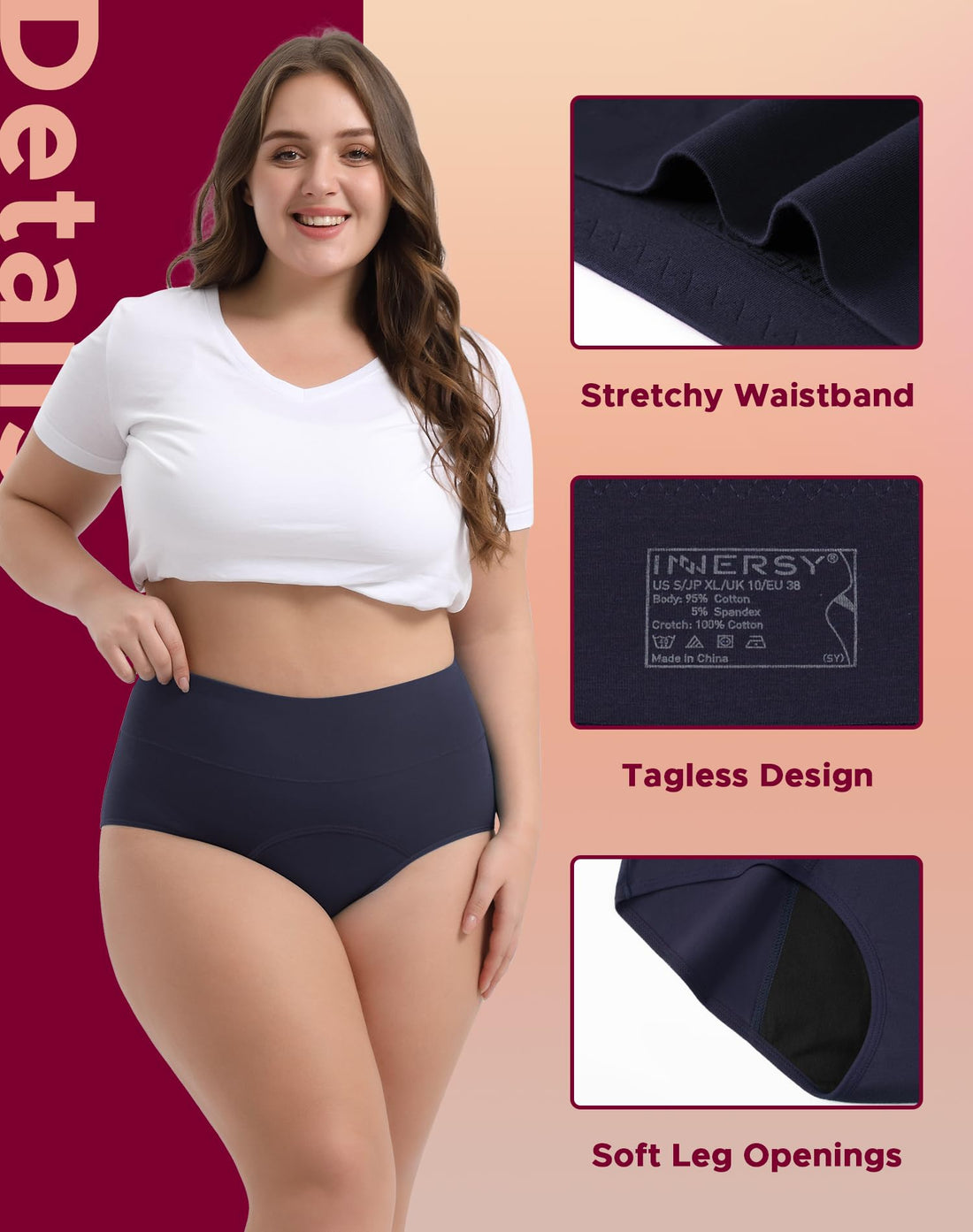 INNERSY Period Underwear for Women High Waisted Leak-Proof Postpartum Menstrual Panties 3-Pack