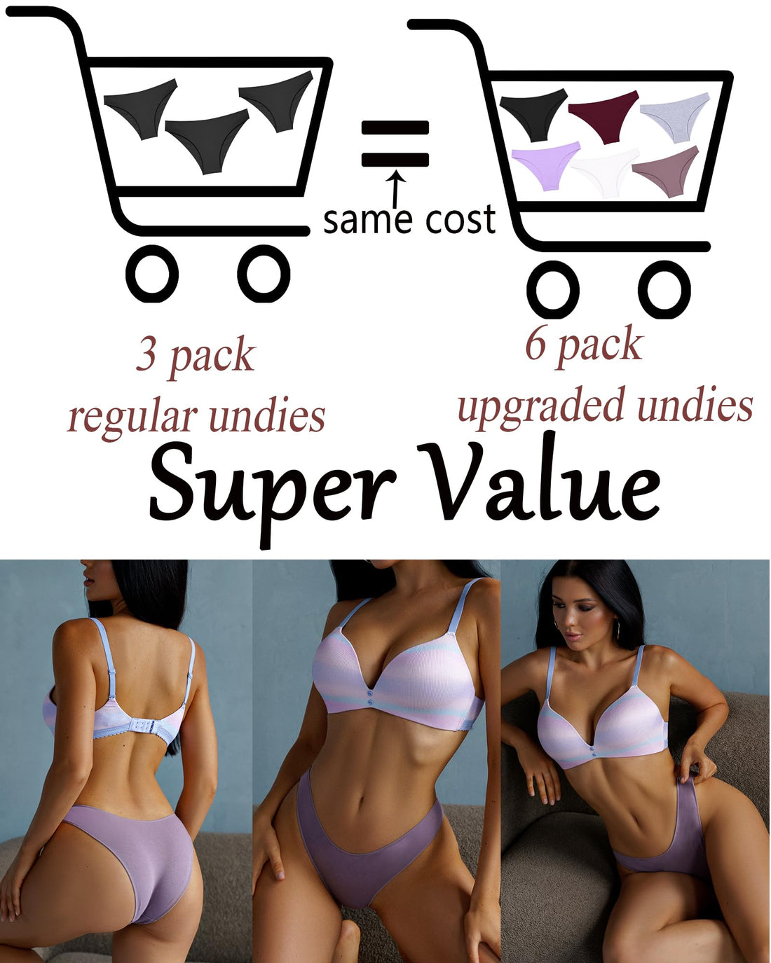 FINETOO 6 Pack Cotton Underwear for Women Cute Low Rise Bikini Panties High Cut Breathable Sexy Hipster Womens Cheeky S-3XL