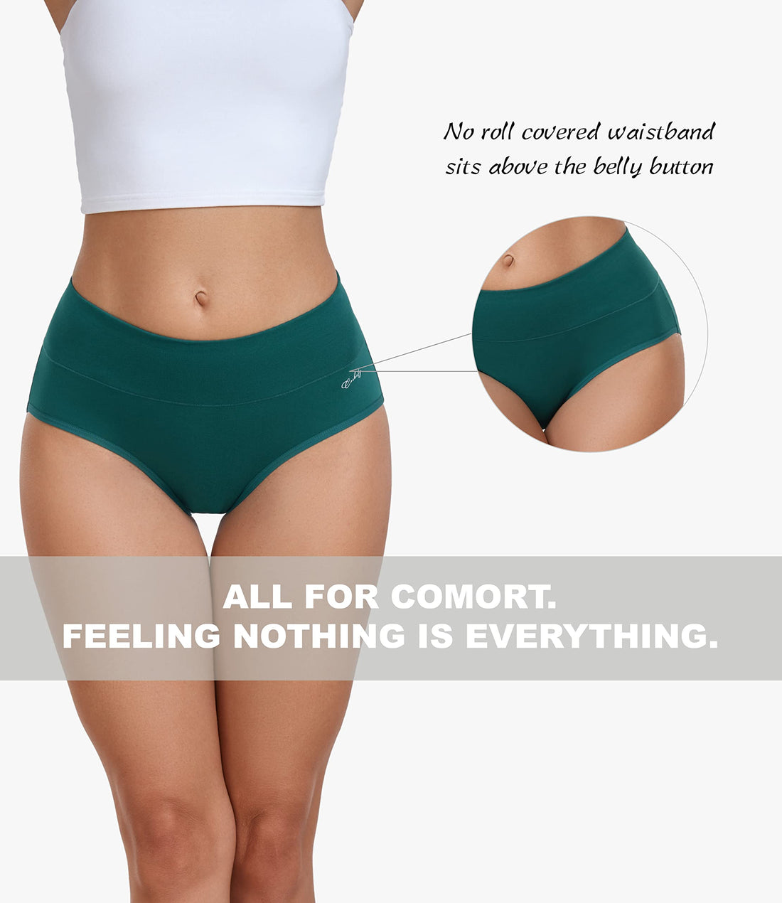 coskefy Women's High Waisted Cotton Underwear Soft Breathable Panties Stretch Briefs Ladies Panties 5 Pack