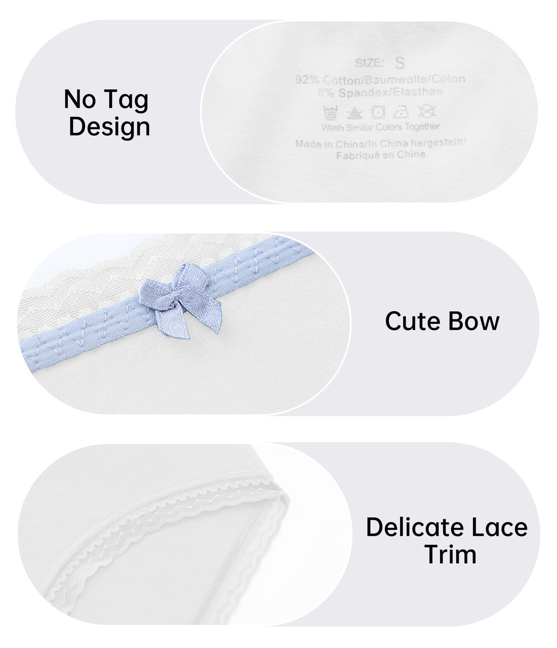 ANLIQI Cotton Underwear for Women Soft Lace Trim Hipster Panties Low Rise Bikini Undies Multipack