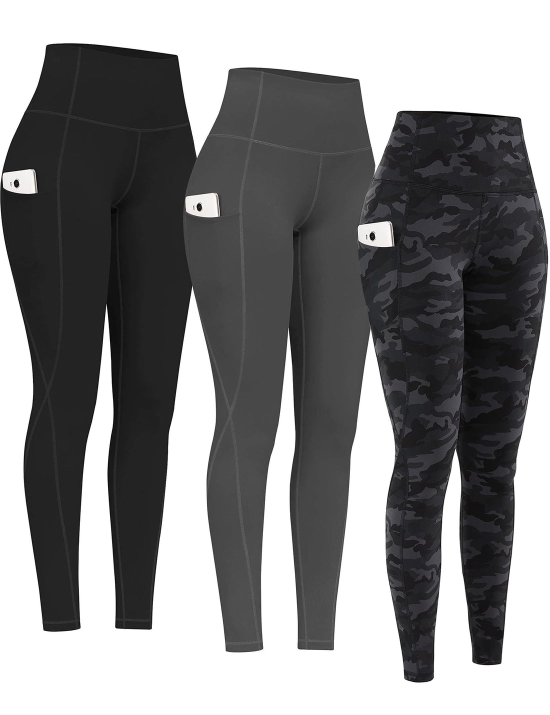 PHISOCKAT 2 Pack High Waist Yoga Pants with Pockets Tummy Control Leggings | Compression Leggings For Women,Non See-Through,4 Way Stretch,Breathable Fabric, Workout Leggings