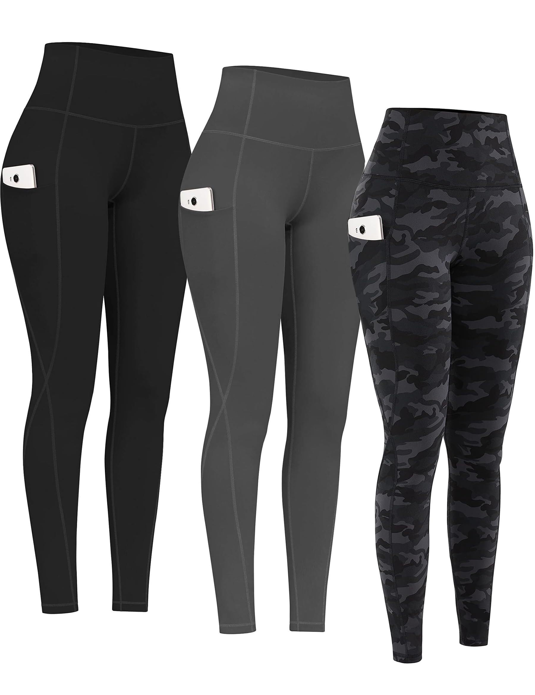 PHISOCKAT 2 Pack High Waist Yoga Pants with Pockets Tummy Control Leggings | Compression Leggings For Women,Non See-Through,4 Way Stretch,Breathable Fabric, Workout Leggings