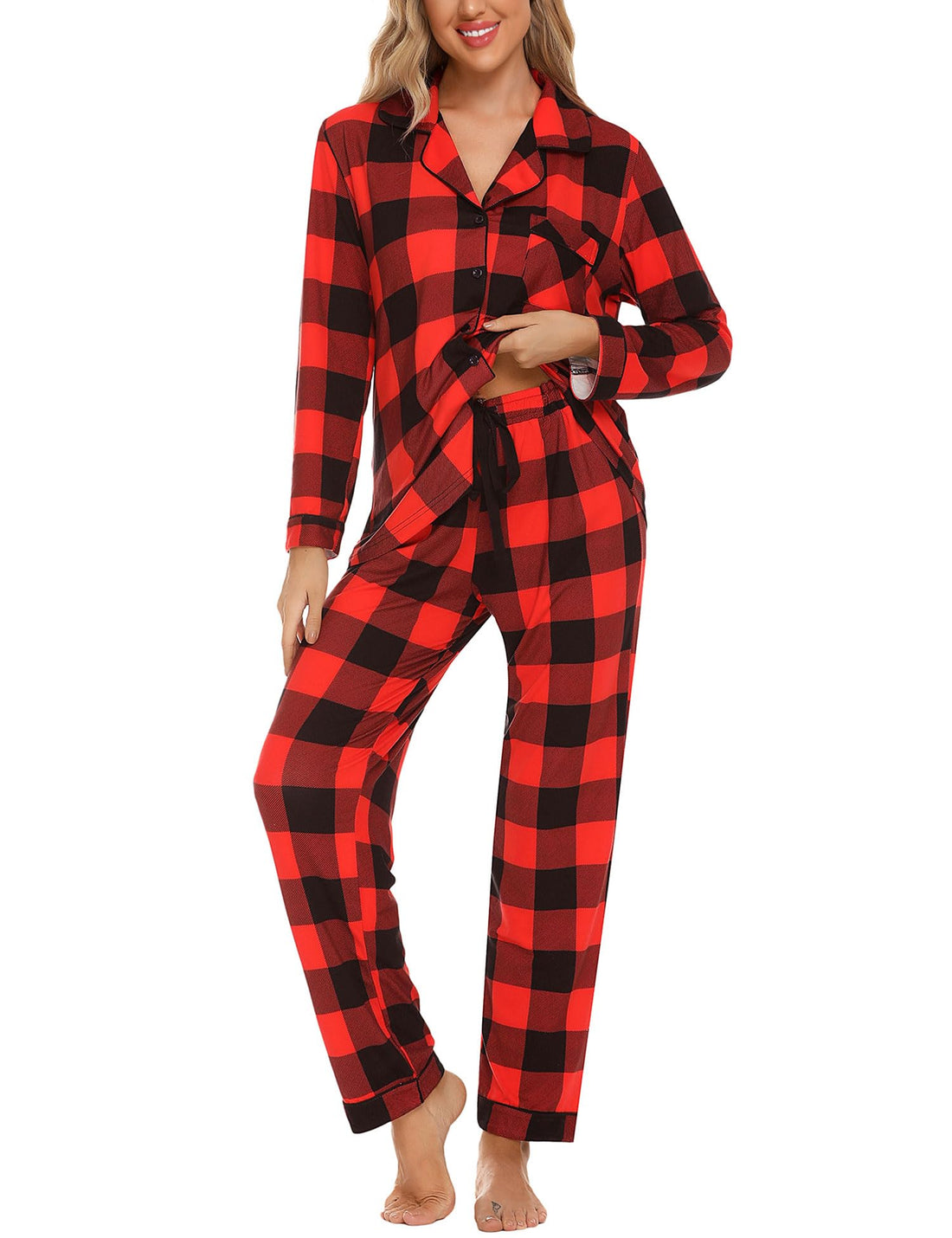Senert Pajamas Set For Women Long Sleeve Sleepwear with Pocket Soft Button Down Shirt Long Pants Pj Lounge Sets S-XXL