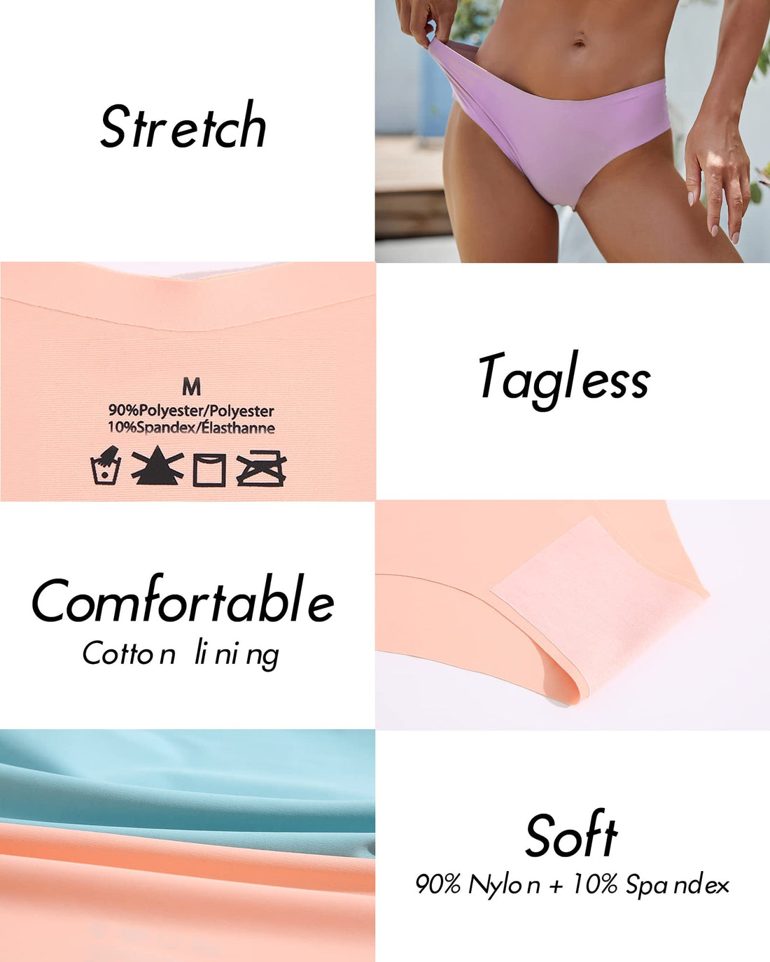 Women’s Seamless Bikini Panties Soft Stretch Invisibles Briefs No Show Hipster Underwear cheeky 9 pack XS-L
