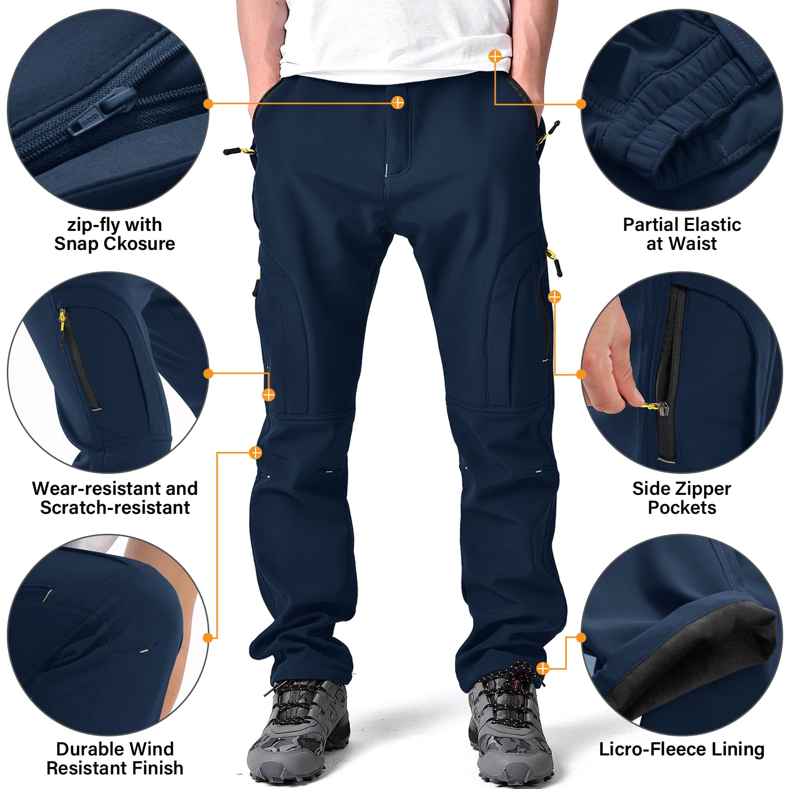 Toomett Men's hiking Snow Pants Skiing Winter Insulated Fleece lined Outdoor Water Repellent camping,walking,fishing