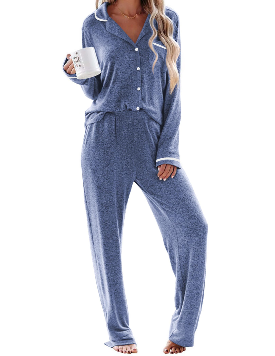 Ekouaer Womens Pajama Sets Long Sleeve Button Down 2 Piece Soft Pjs