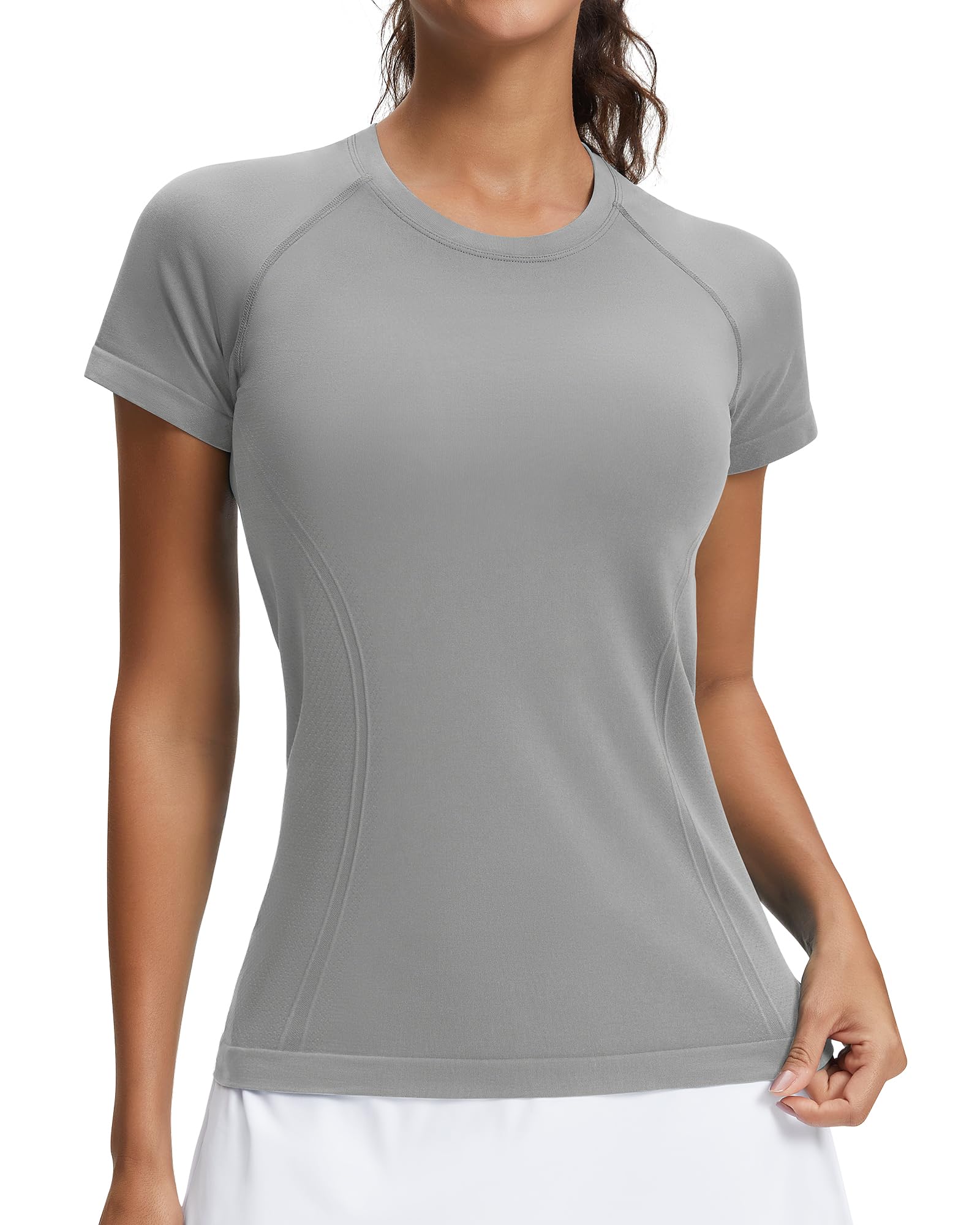 Stelle Womens Workout Tops Short Sleeve Seamless Athletic Shirts Yoga Gym Running T-Shirts