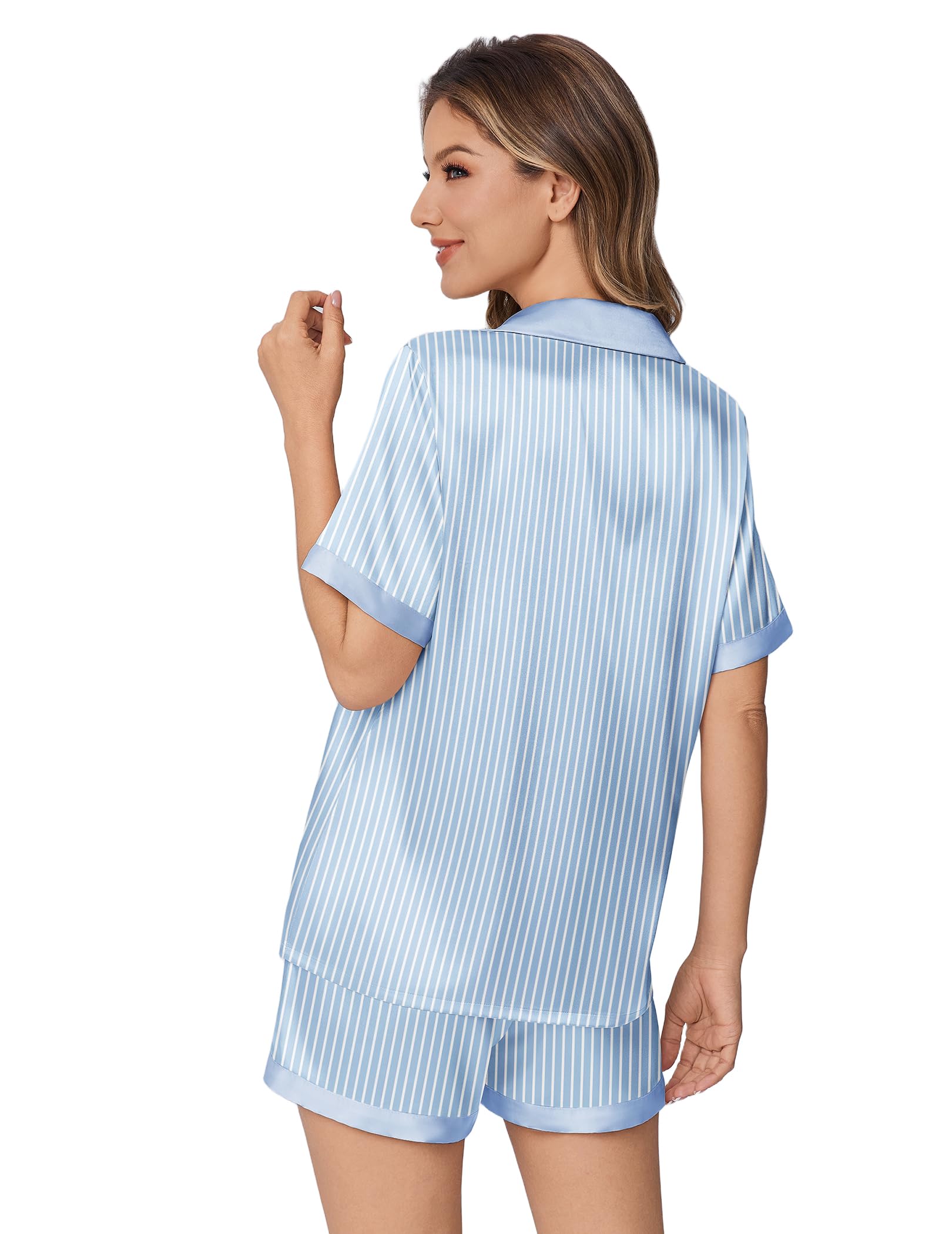 Ekouaer Womens Silky Satin Pajamas Set Short Sleeve Colorful Print Pjs