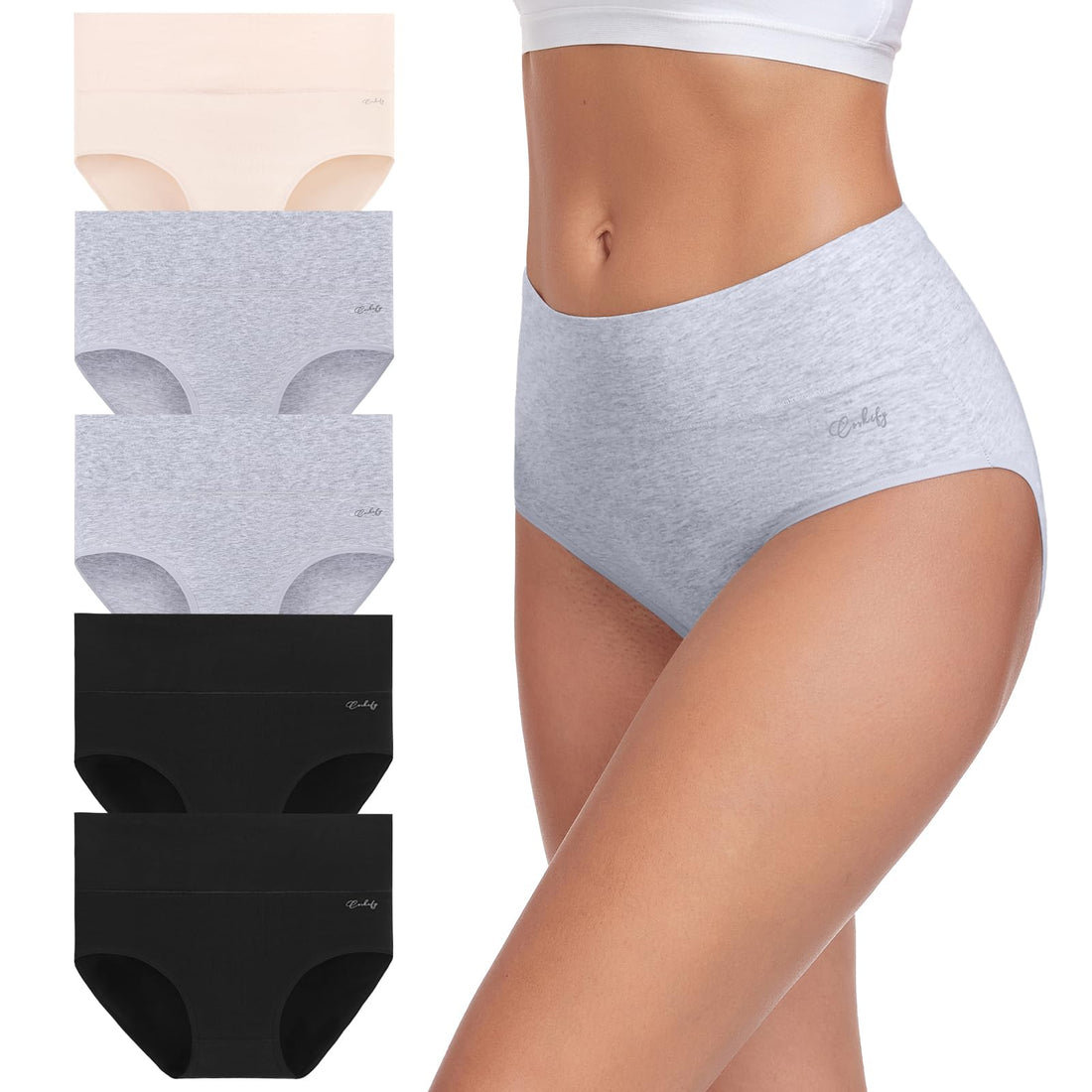 coskefy Women's High Waisted Cotton Underwear Soft Breathable Panties Stretch Briefs Ladies Panties 5 Pack
