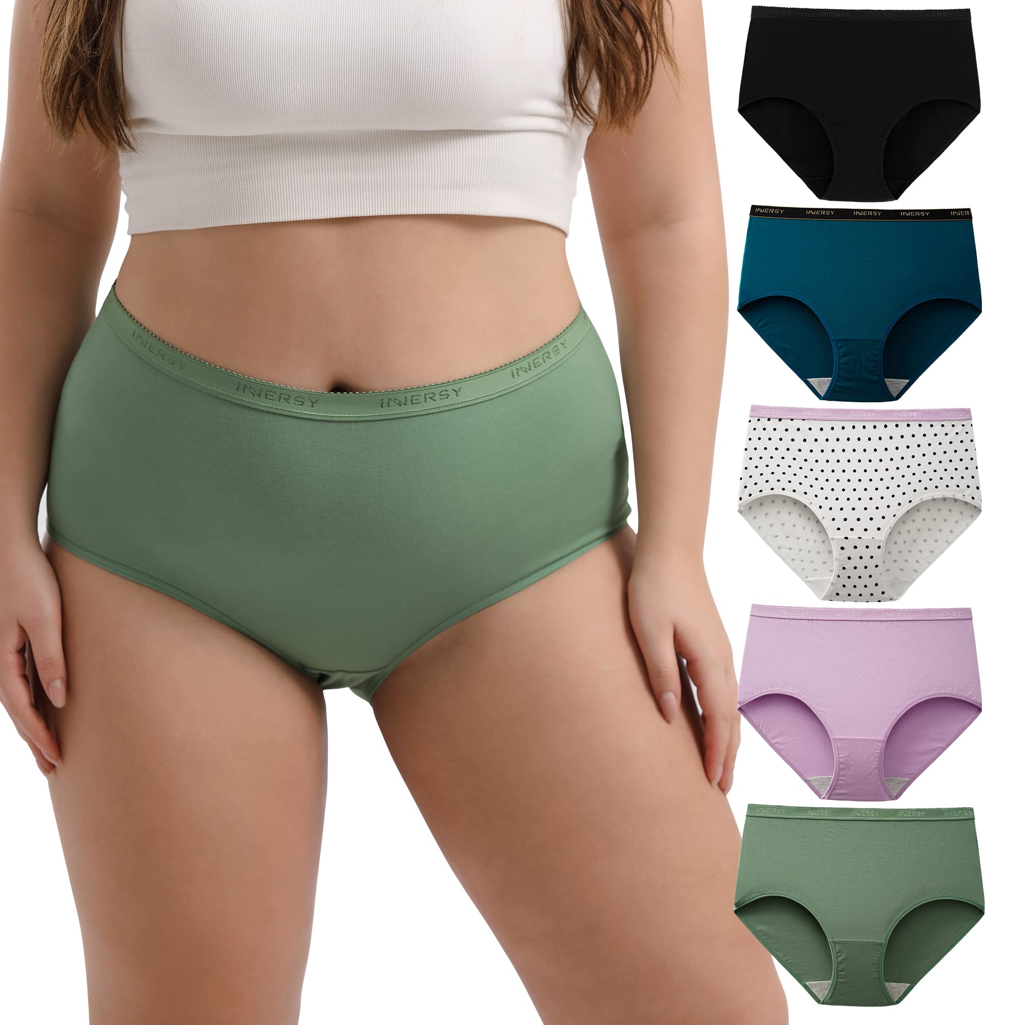 INNERSY Plus Size XL-6XL Big Curvy Woman Cotton Underwear High Waist Briefs 5-Pack