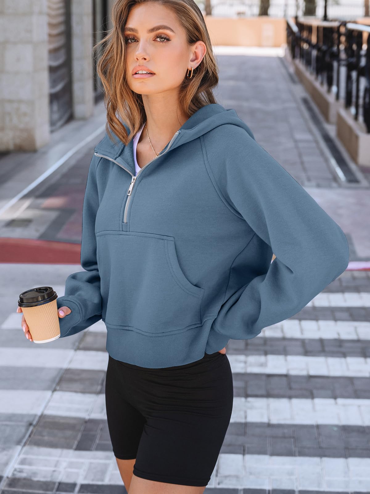 AUTOMET Womens Hoodies Half Zip Up Casual Comfort Fall Clothes 2026 | Fleece lined, hooded, jackets with pockets, travel airport Outfits, y2k sweatshirts, cute loung wear, winter sweaters