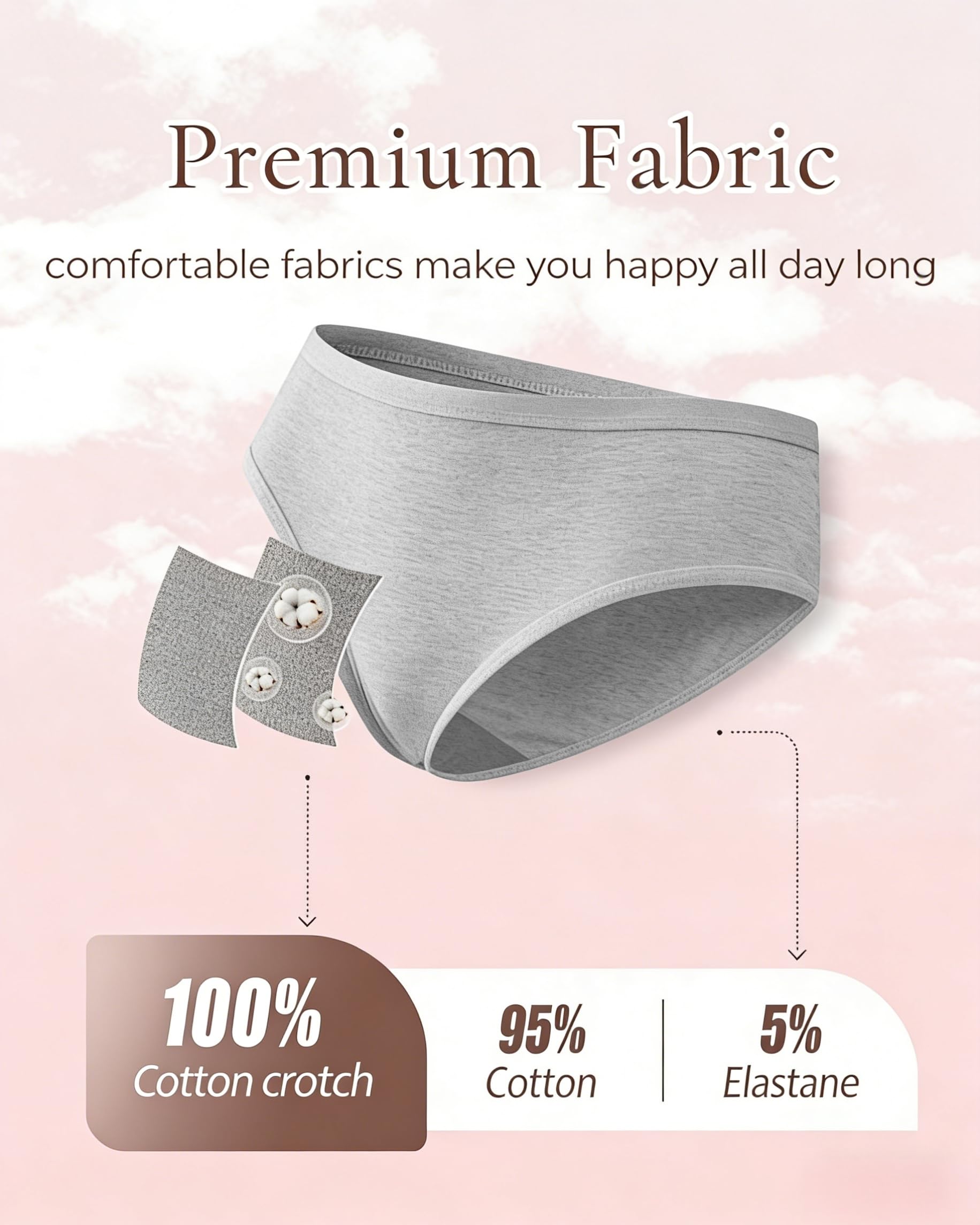 ALL OF SHE Womens Underwear Cotton Hipster Panties Breathable Sexy Cheeky Stretch Soft Ladies Bikini Underwear 6 Pack S-XXL