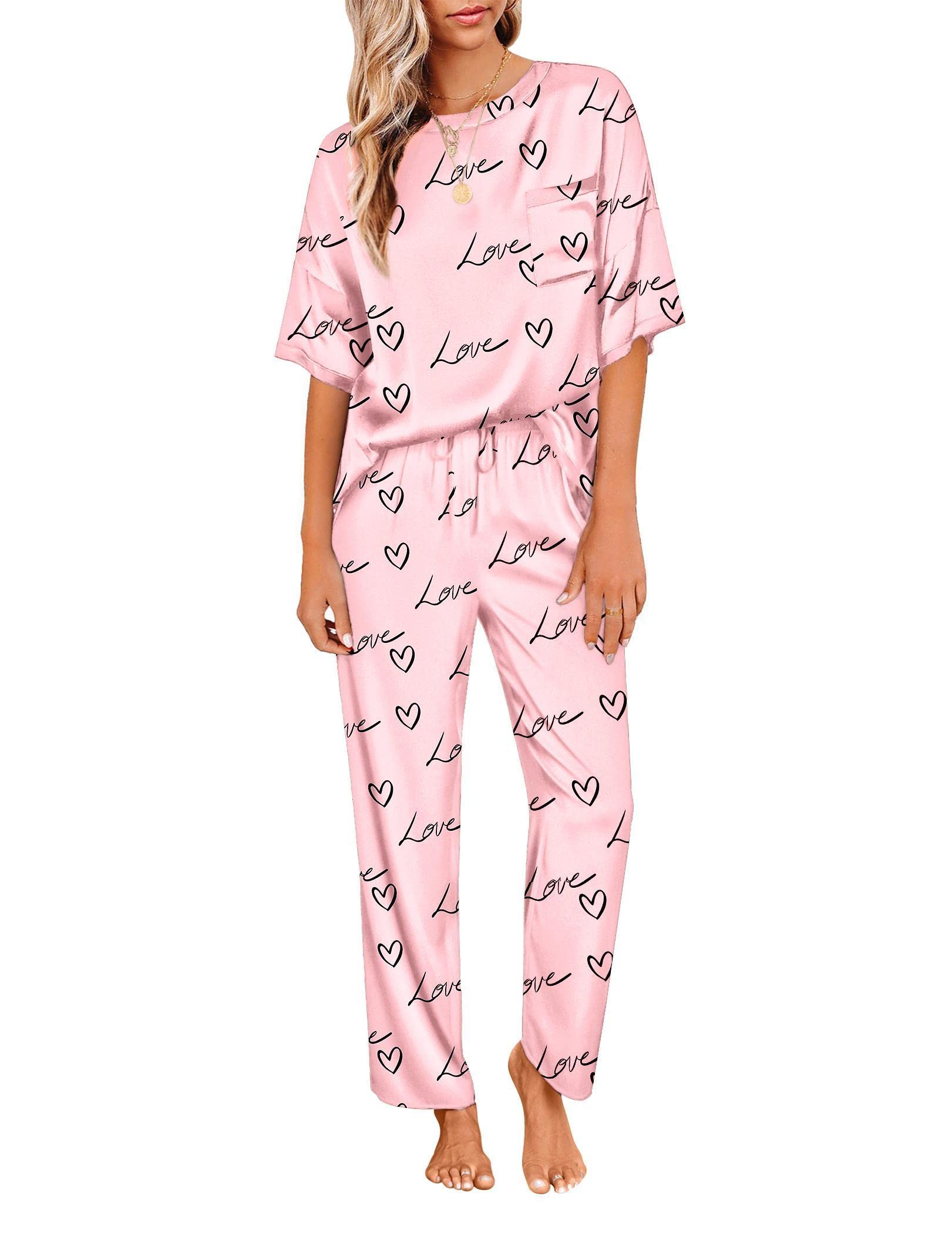 Ekouaer Pajamas for Women Set Silky Satin 2 Piece Lounge Sets with Pockets