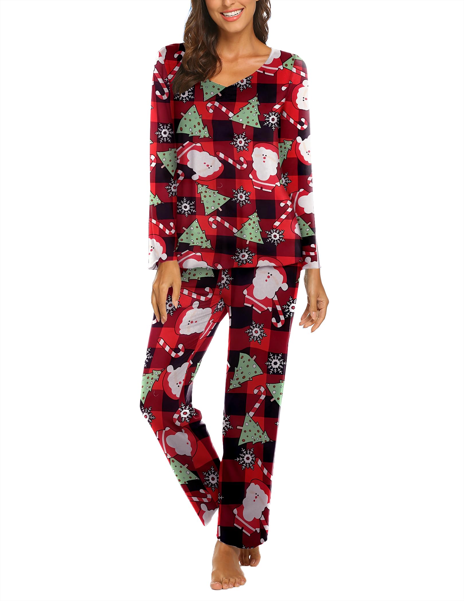 Ekouaer Pajamas for Women Set Long Sleeve Pleated Top and Pants Loungewear