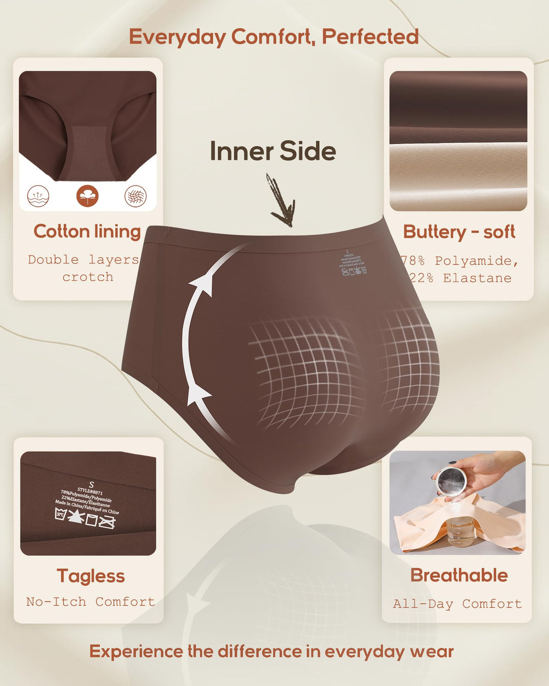High Waisted Seamless Underwear for Women Full Coverage Hiphugger High Rise Silky No Show Briefs Panties 6 Pack
