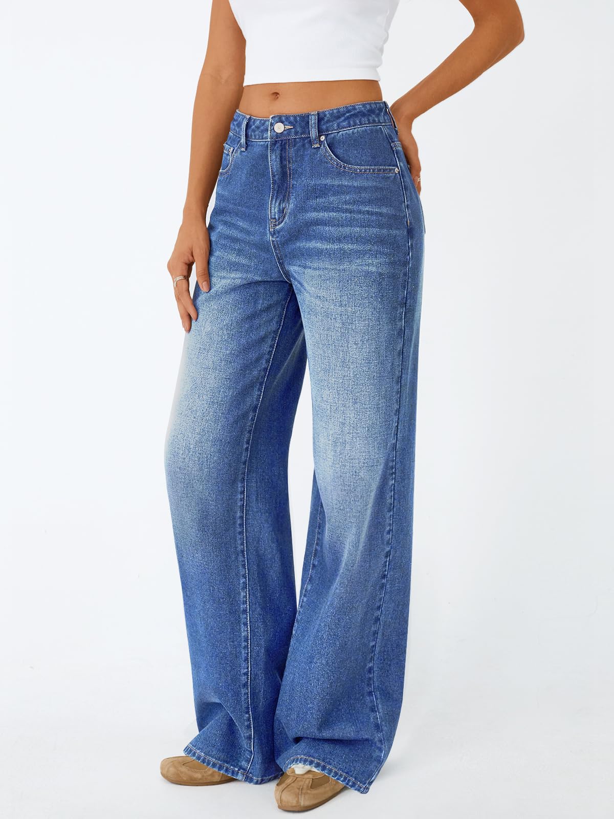 Trendy Queen Women High Waisted Straight Wide Leg Jeans Stretch Baggy Pants | High Rise Denim, Relaxed Fit Trousers, Retro Y2K Aesthetic, Streetwear Style, Long Straight Leg Pants