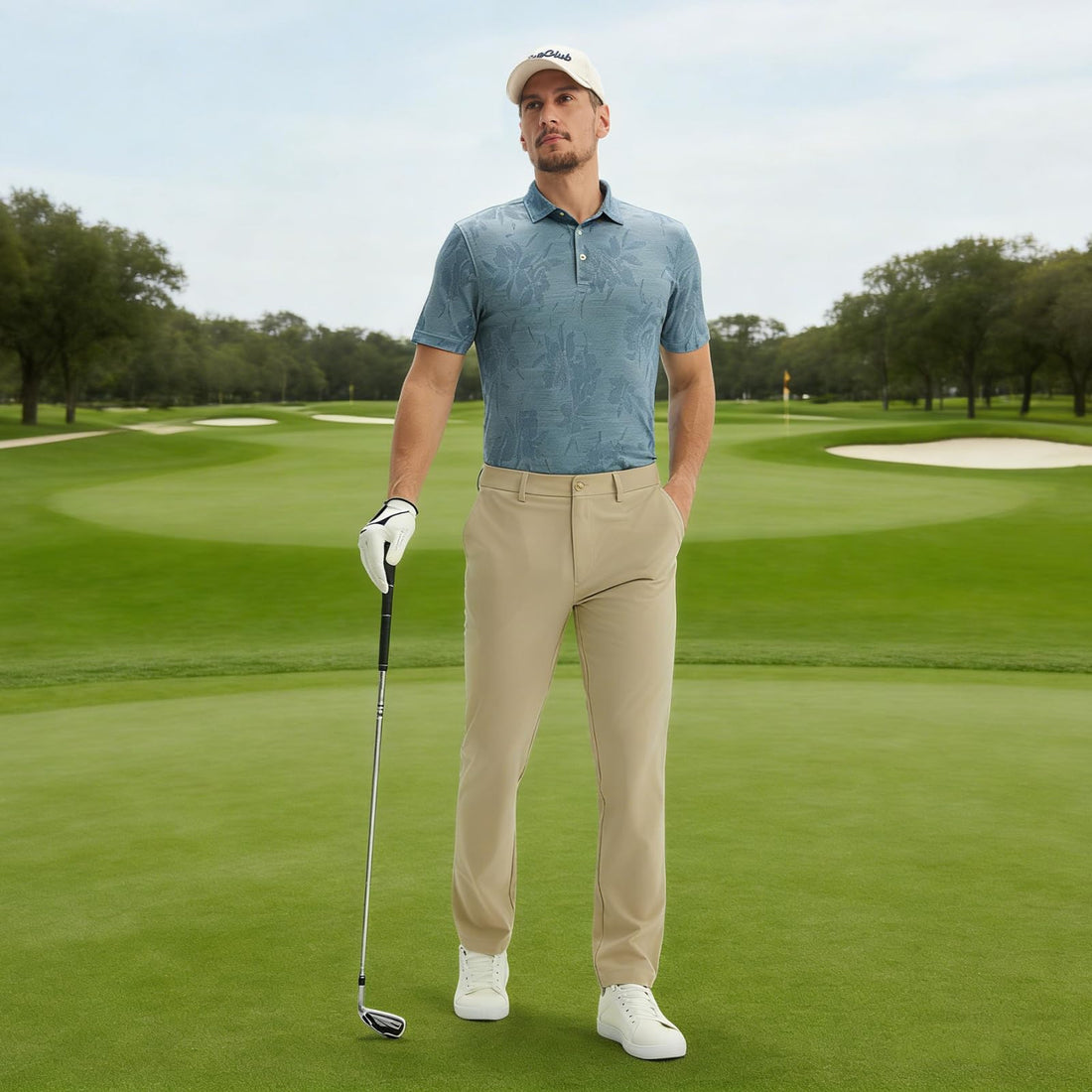 M MAELREG Short Sleeve Golf Shirts for Men Moisture Wicking Performance Lightweight Jacquard 3 Button Polo Shirts for Men