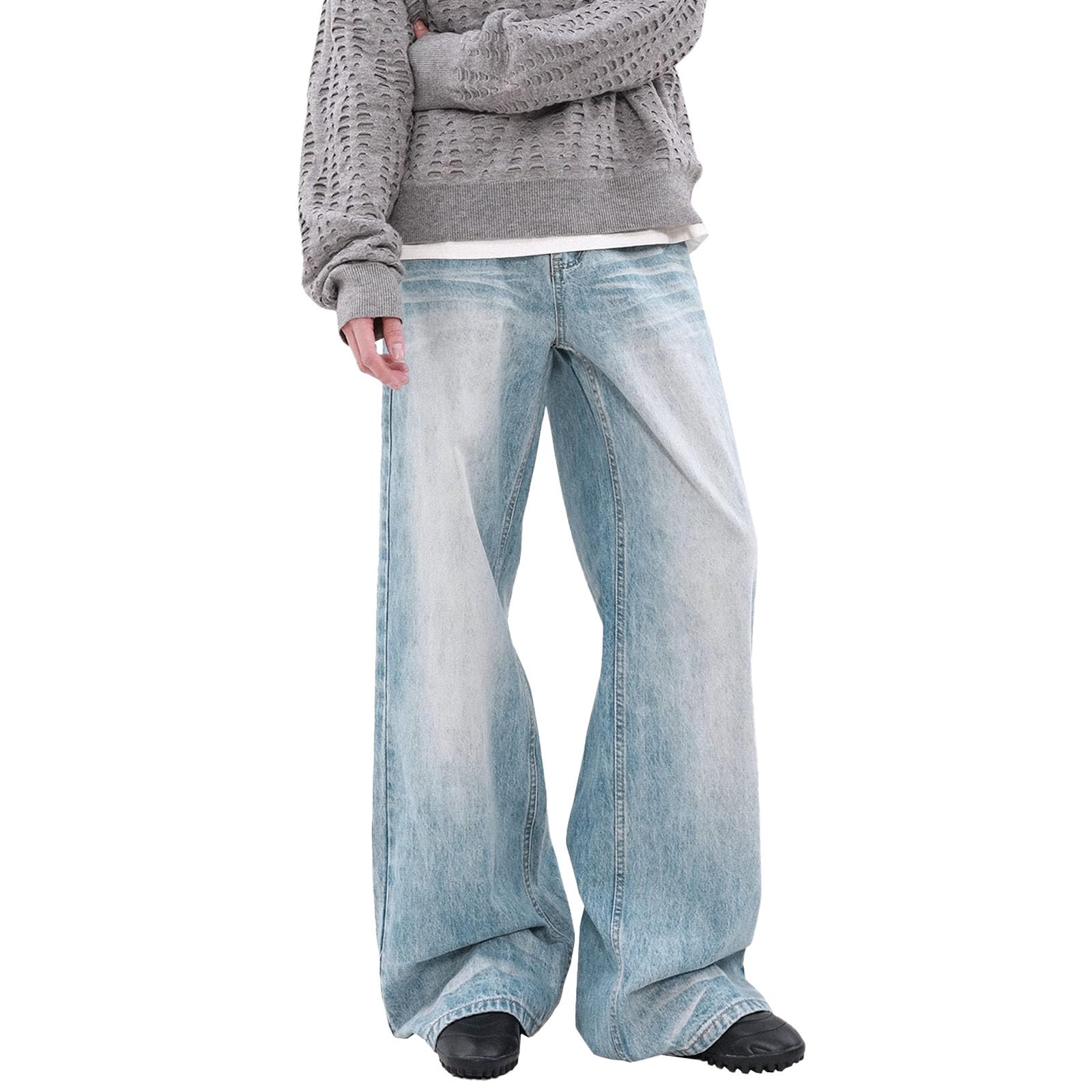Mens Baggy Jeans Y2k Wide Leg Loose Fit Jeans Streetwear Denim Washed Hip Hop Pants