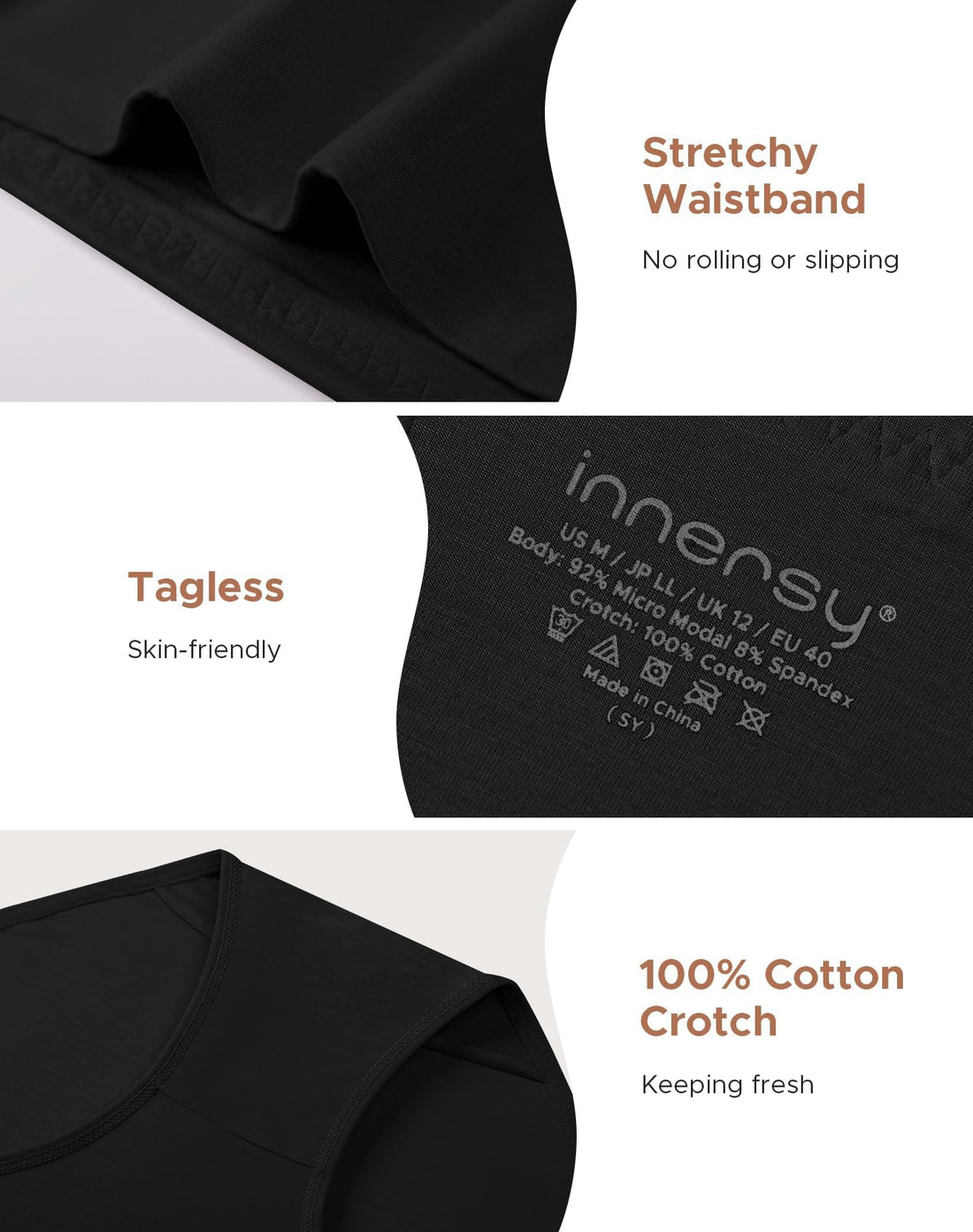 INNERSY Women's Modal Underwear Soft High Waist Briefs 4-Pack