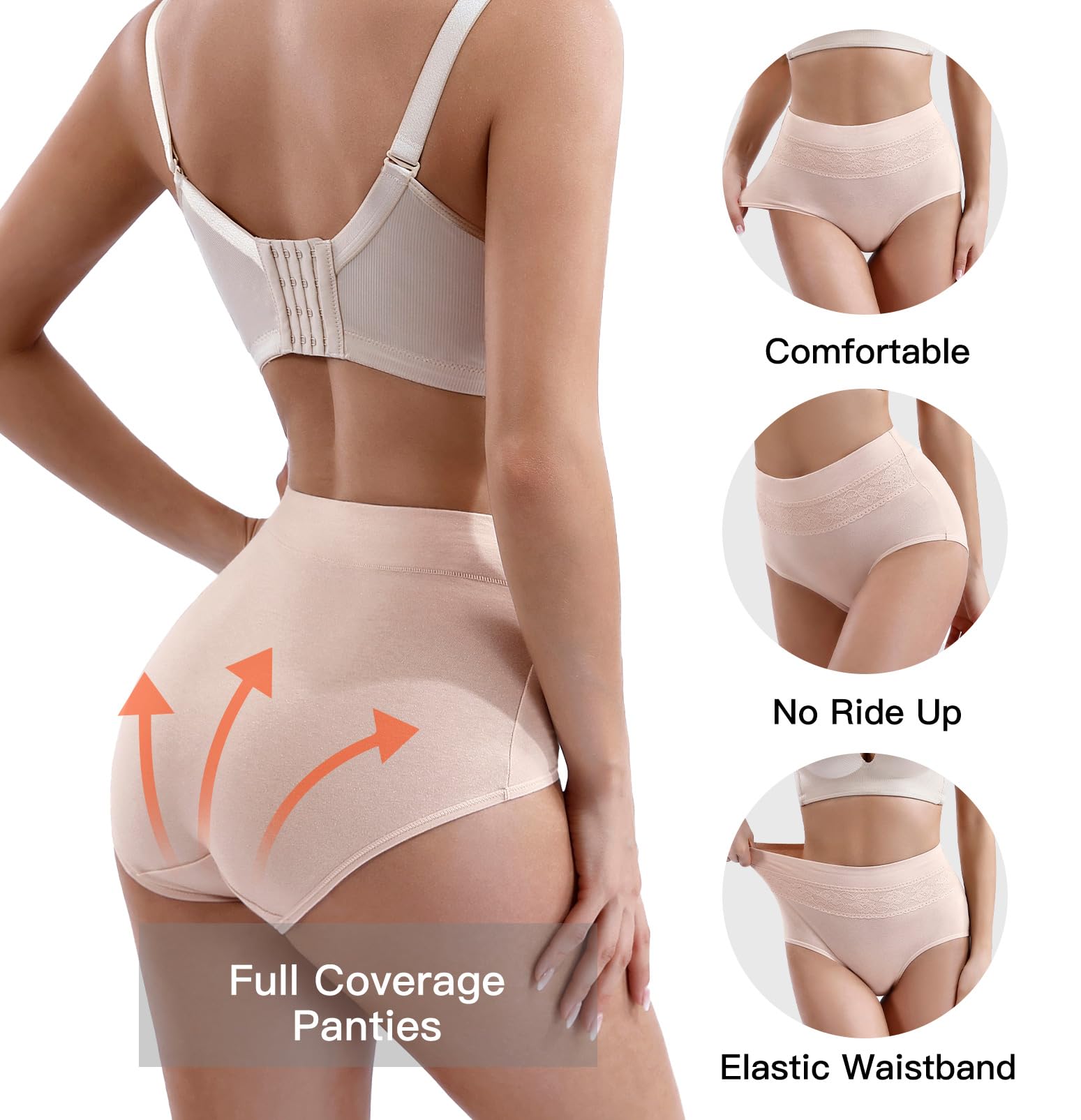 Women's Underwear Cotton Tummy Control High Waisted Underwear Soft Breathable Full Coverage Panties Multipack