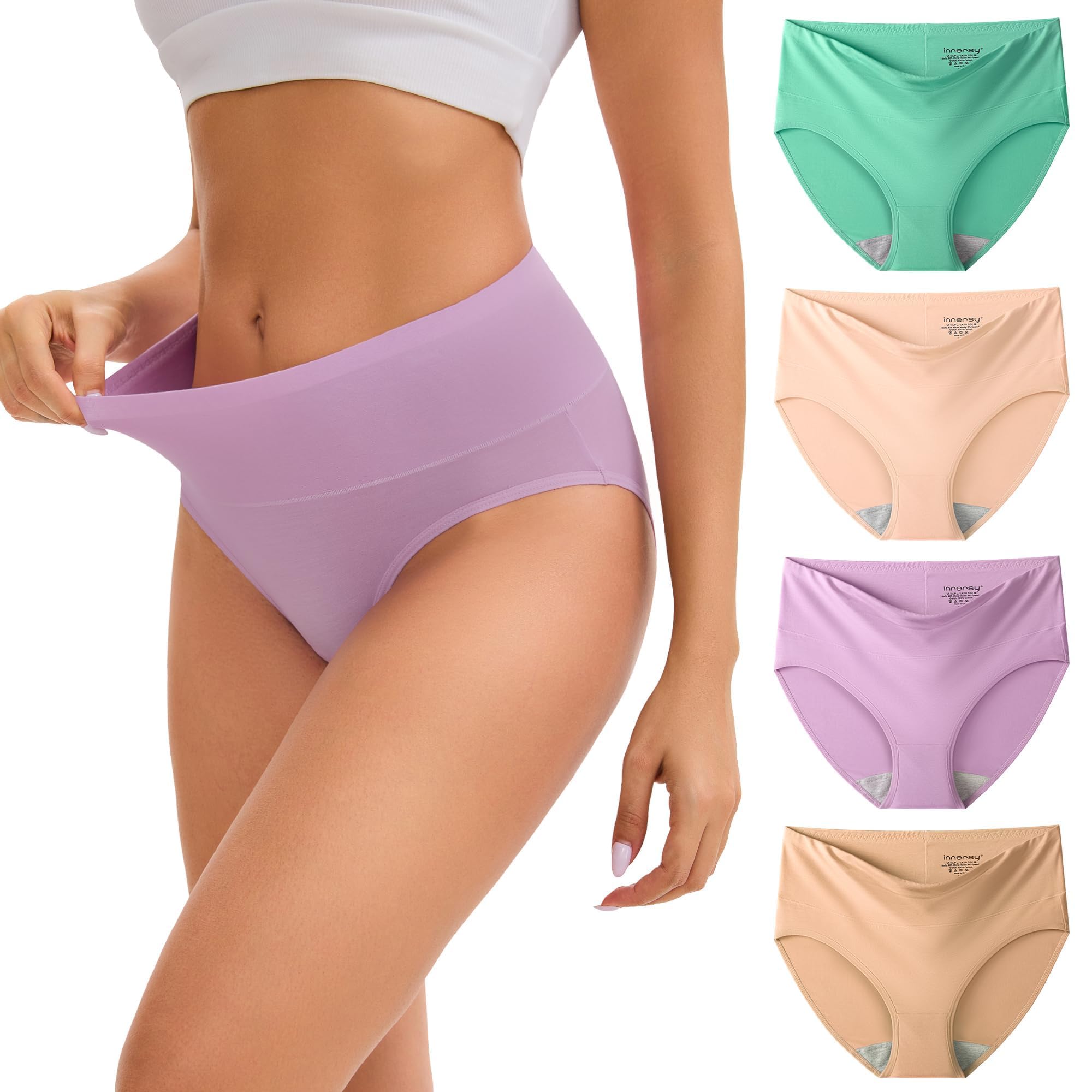INNERSY Women's Modal Underwear Soft High Waist Briefs 4-Pack