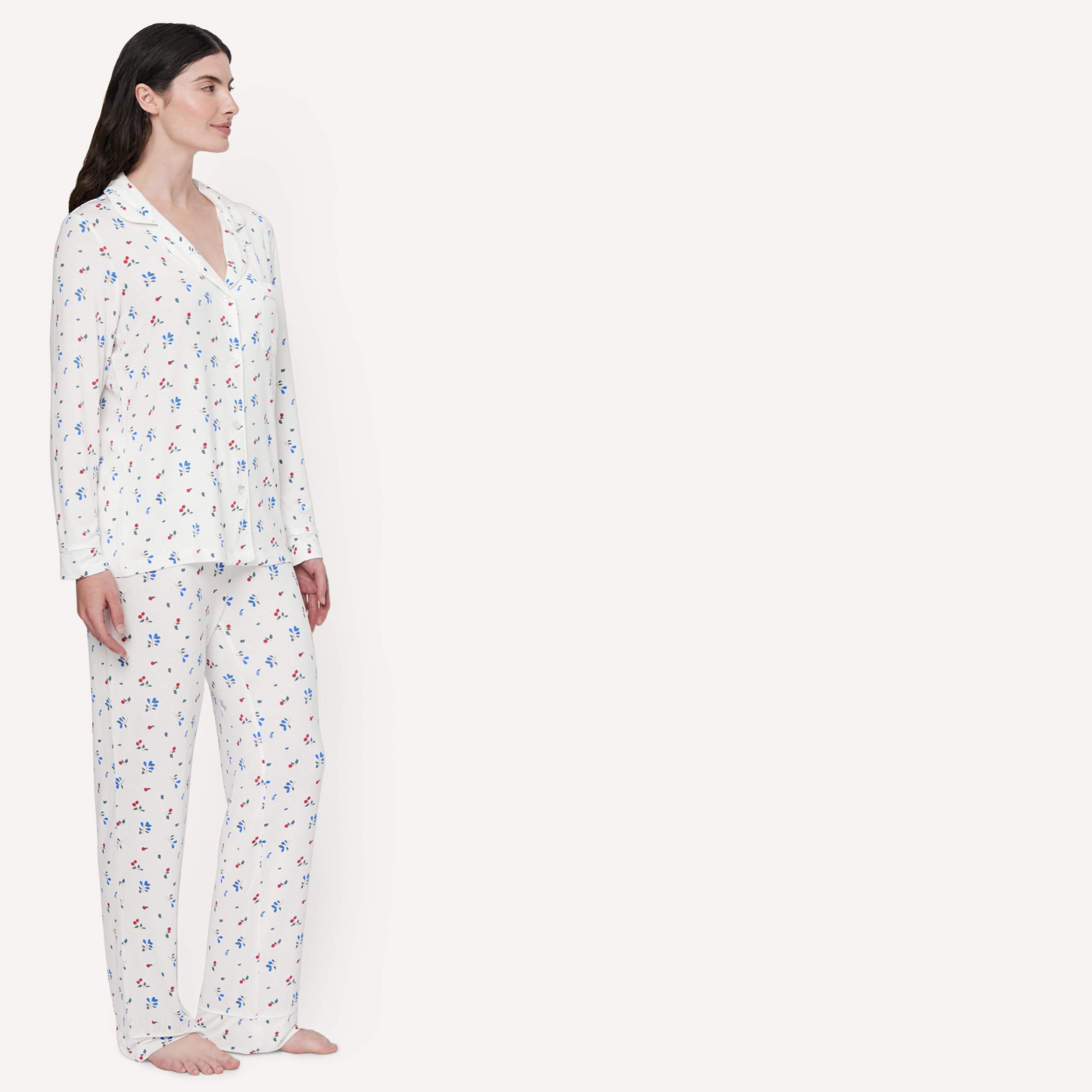 Amazon Essentials x Sofia Grainge Women's Stretch Modal Long-Sleeve Button-Front Top and Full-Length Bottom Pajama Set