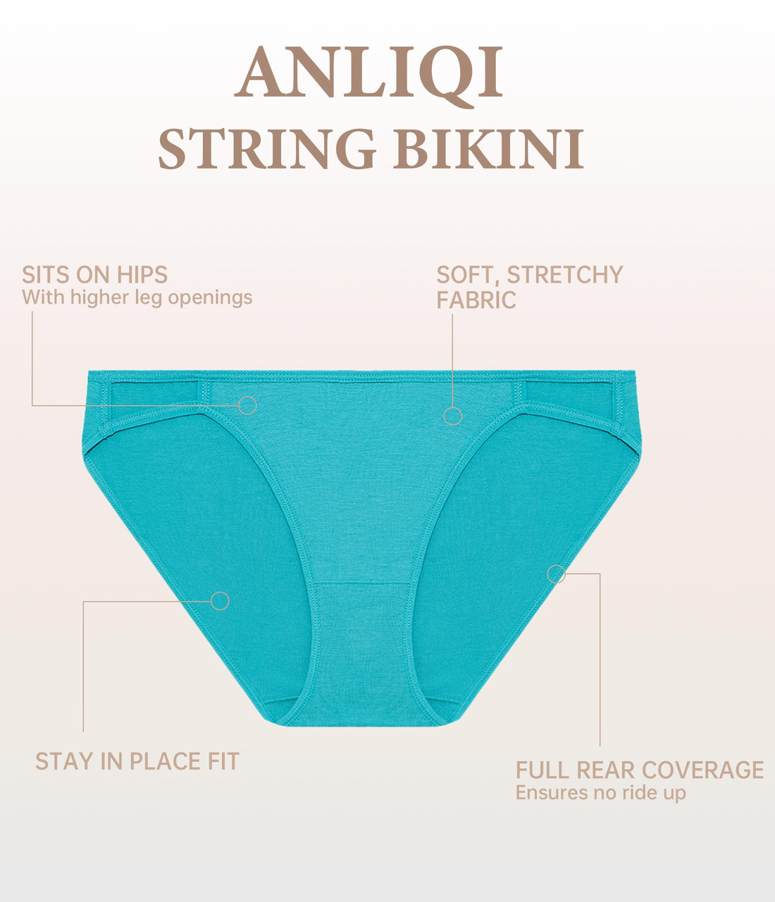 ANLIQI Women's High Cut String Bikini Panties Modal Comfort Breathable Stretch Bikini Underwear Soft Plus Size Underwear