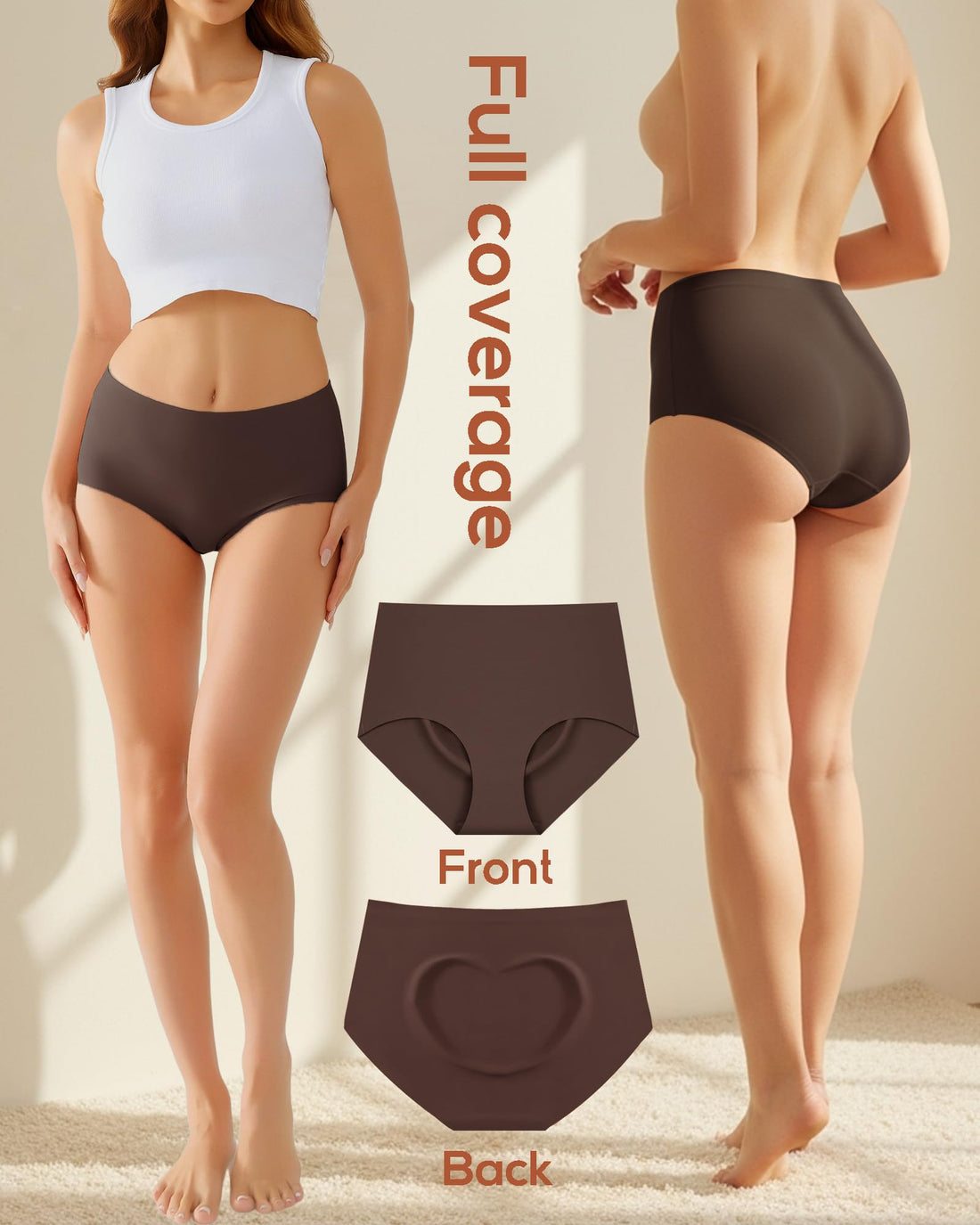 High Waisted Seamless Underwear for Women Full Coverage Hiphugger High Rise Silky No Show Briefs Panties 6 Pack