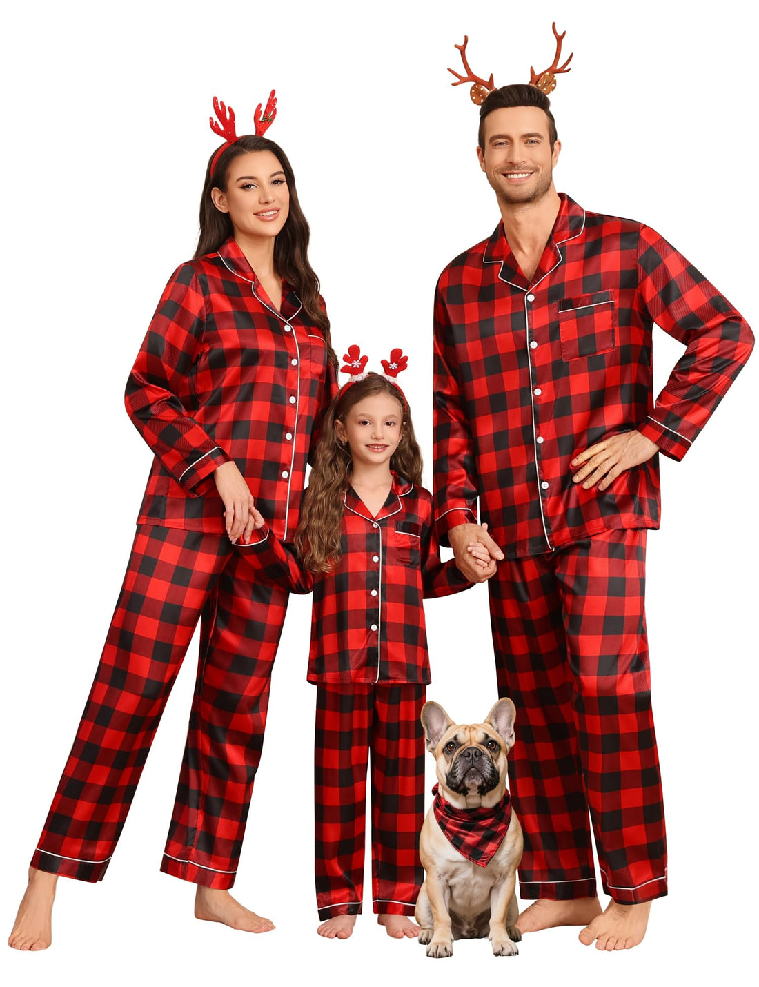 SWOMOG Family Matching Pajamas Set Silk Satin Button Down Sleepwear Long Sleeve Nightwear 2 Pcs Pj Set S-XXL