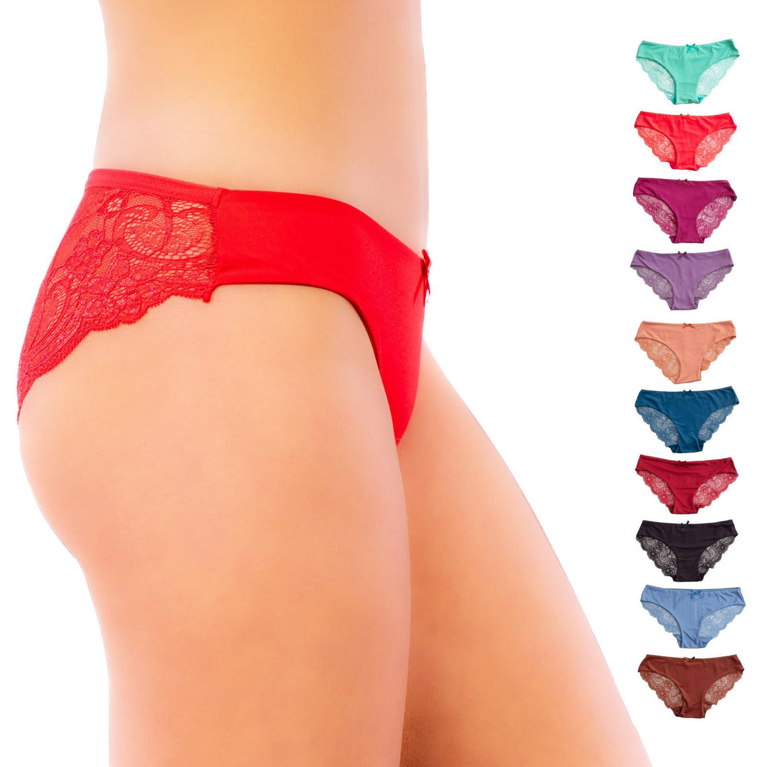 Pretty Sweet Intimates Women’s Seamless Cheeky Bikini Underwear, Pack of 10- Laser Cut, No Show Cheeky Panties with Lace