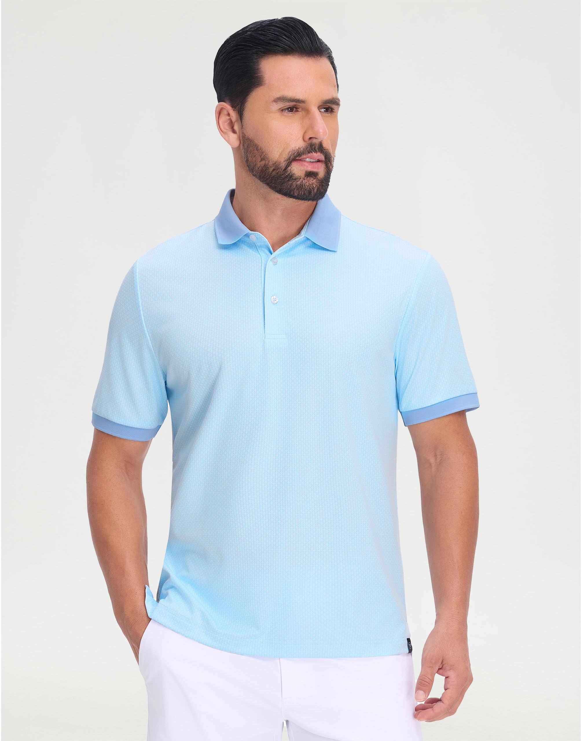 M MAELREG Mens Golf Polo Shirts Jacquard Ribbed Collar Performance Moisture Wicking Dry Fit Short Sleeve Golf Shirts for Men