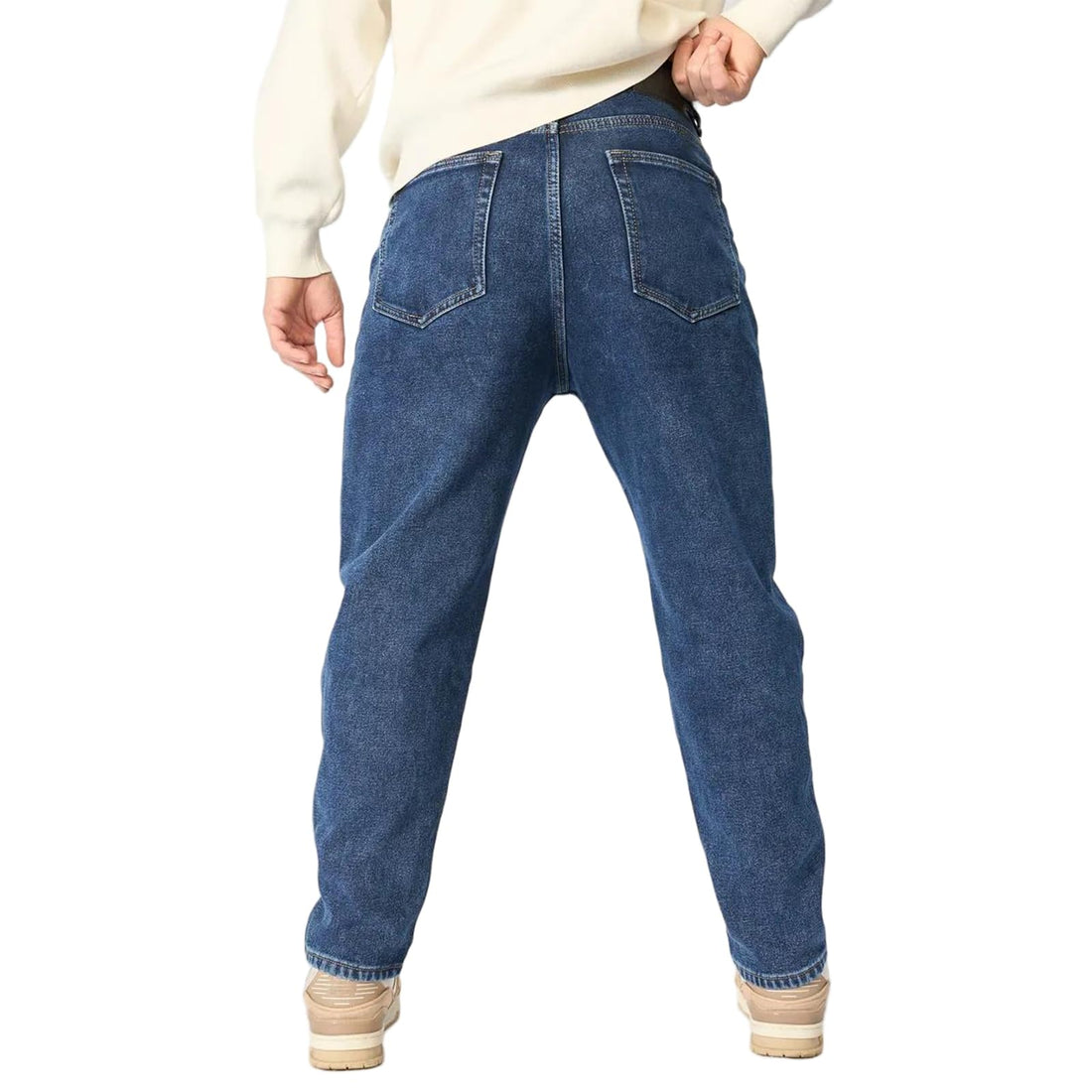 Fleece Lined Jeans Men Winter Stretch Denim Warm Pants Loose Casual Jeans