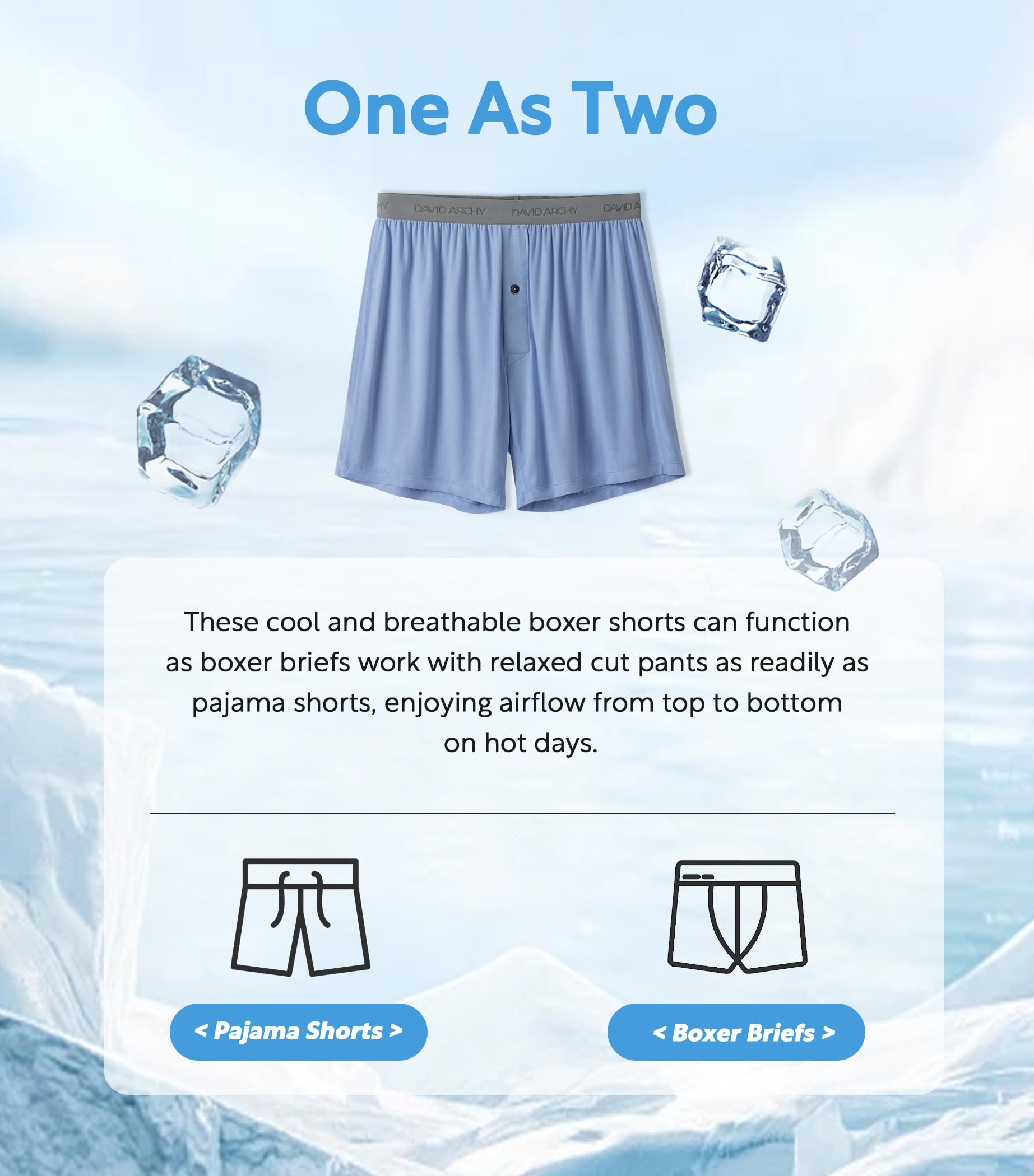 DAVID ARCHY Men's Bamboo Rayon Boxers Breathable Cooling Mens Boxer Shorts with Button Fly Relaxed Fit Underwear 3/4/5 Pack