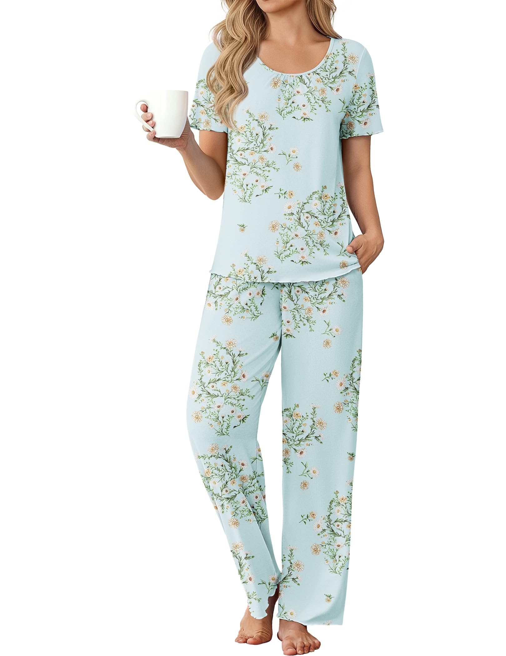 Ekouaer Womens Pajama Sets Viscose from Bamboo Top With Pants Lounge Set