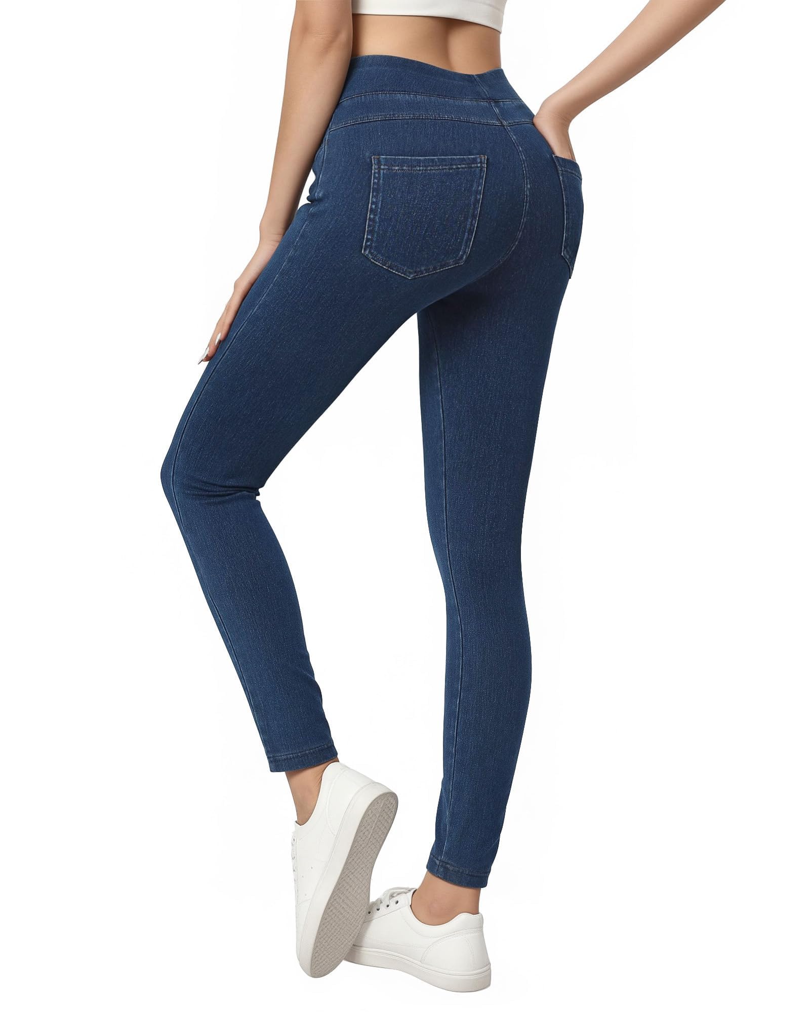 Jeggings for Women with Pockets Tummy Control Stretchy Skinny Jeans Pull On High Waisted Butt Lifting Denim Leggings