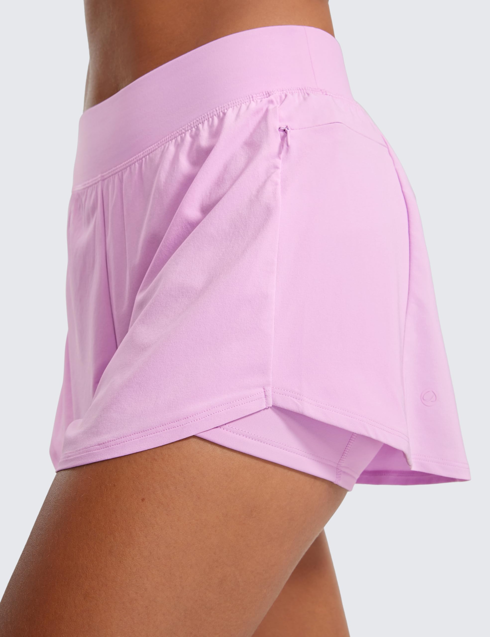 CRZ YOGA 2 in 1 Double Layer Running Shorts 3" | High Waisted, Quick Dry, Lightweight, Zip Pockets, for Women