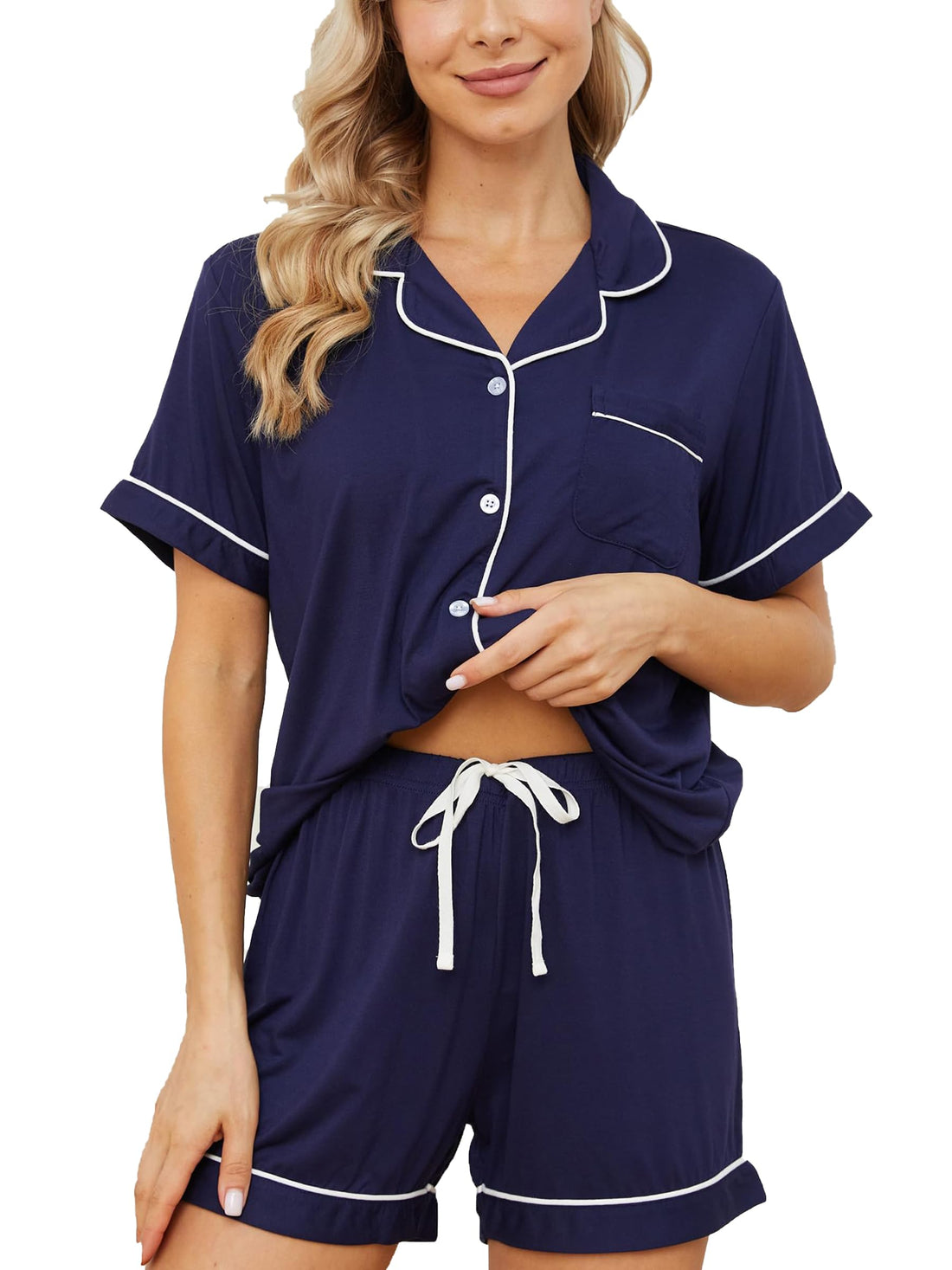 Womens Pajama Sets Short Sleeve Sleepwear Soft Button Down Nightwear Lounge Pj Set XS-XXL