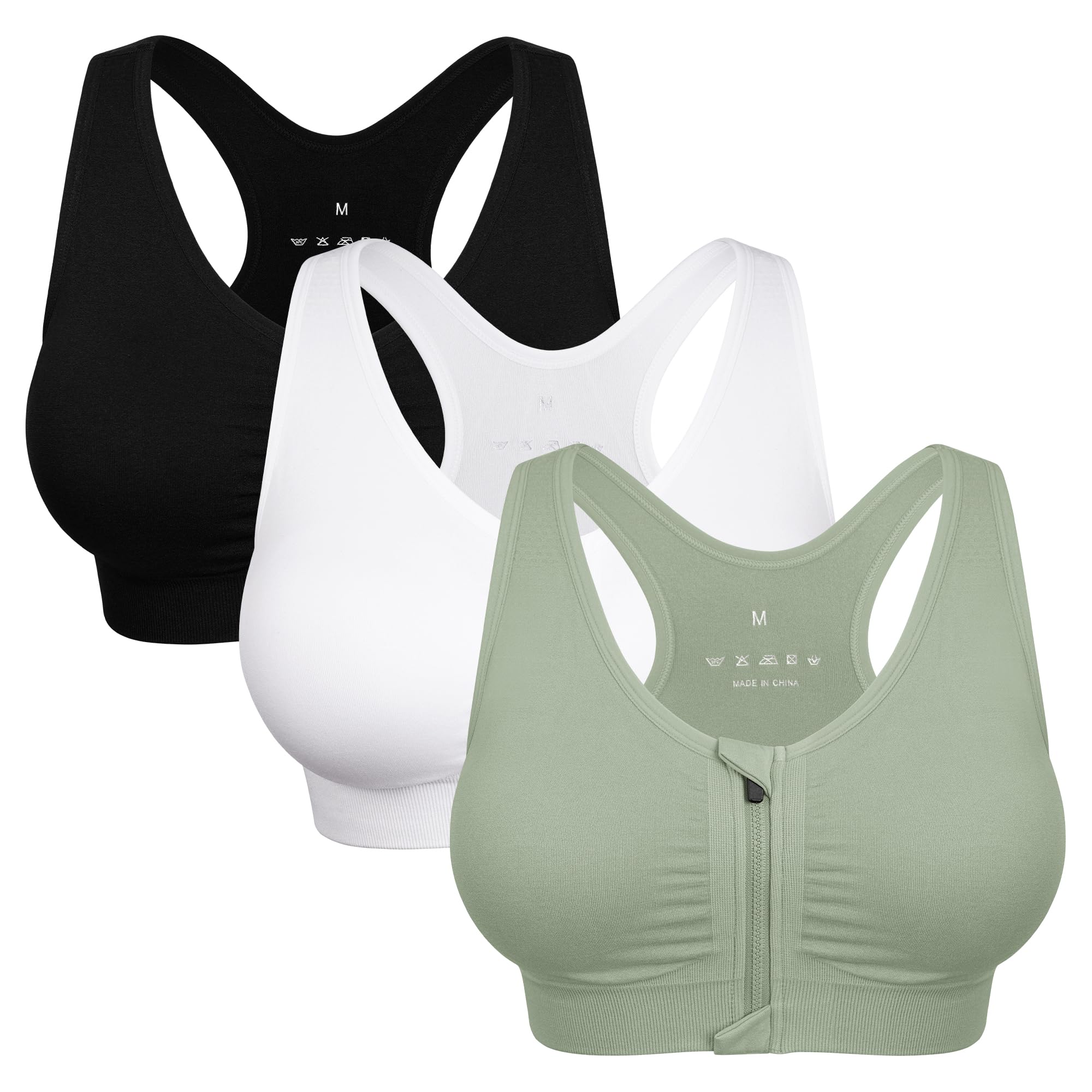 Women's Zip Front Sports Bra Wireless Post-Surgery Bra Workout Sports Bras | Zipper Front Closure, Surgical Mastectomy Bra, Post Op, Compression, Comfort, Medium Support, Active, Yoga, Removable Pads