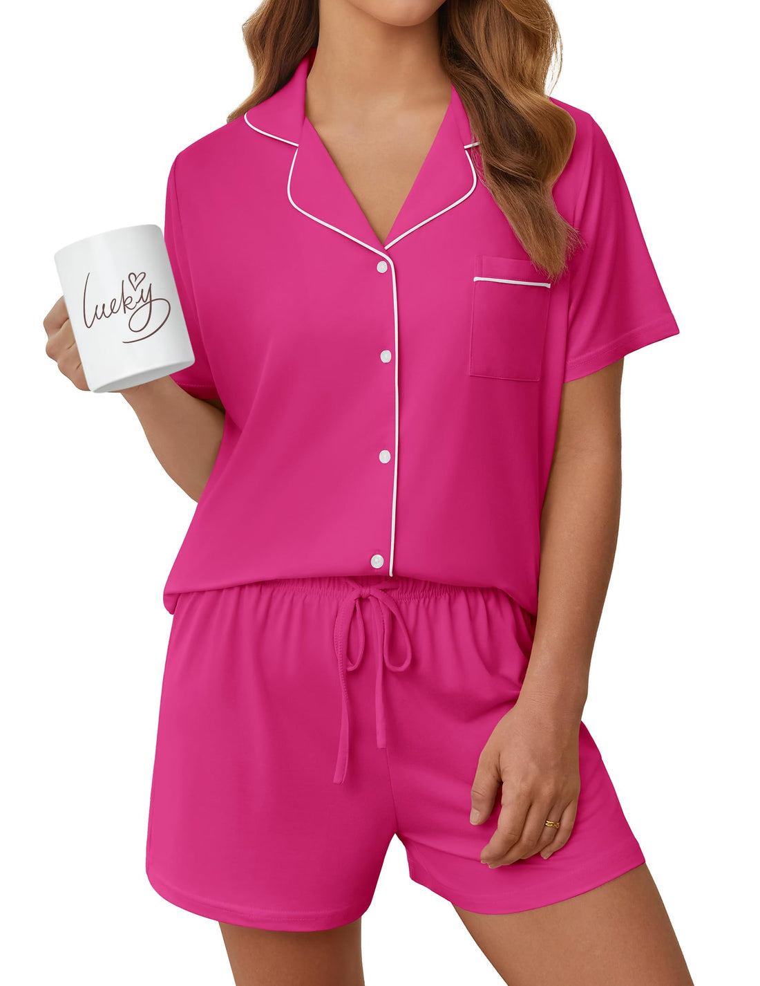Womens Pajama Sets Summer Pjs Short Sleeve Button Down Top and Shorts Bride Sleepwear 2 Piece Comfy Lounge Set S-XXL