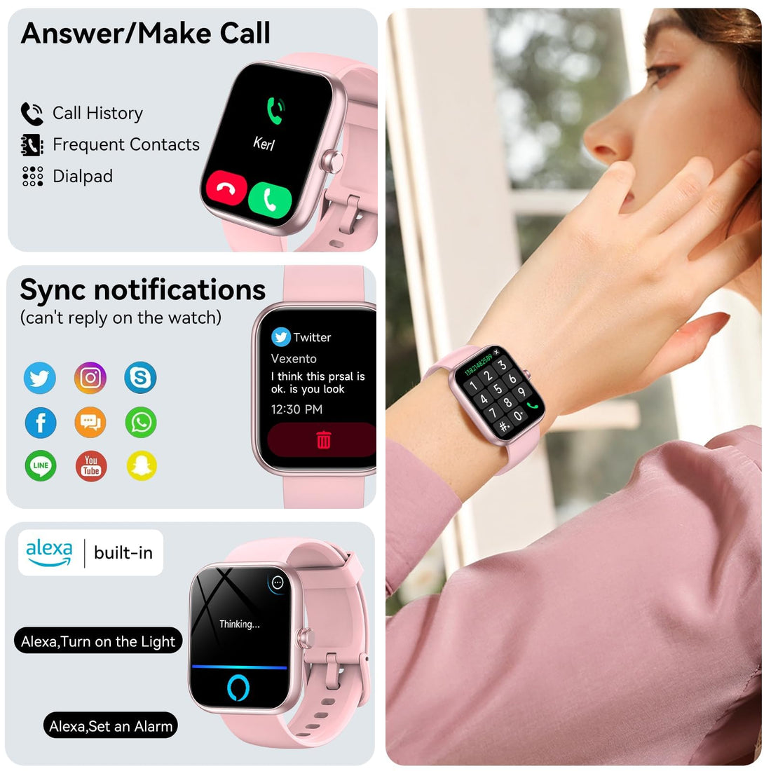 Smart Watch with Alexa Built-in, 1.83" HD Health Fitness Tracker, Bluetooth Calls/Notifications, 120+ Sports Modes, 24/7 Heart Rate/Sleep Tracking, IP68 Waterproof for iPhone and Android (Black)