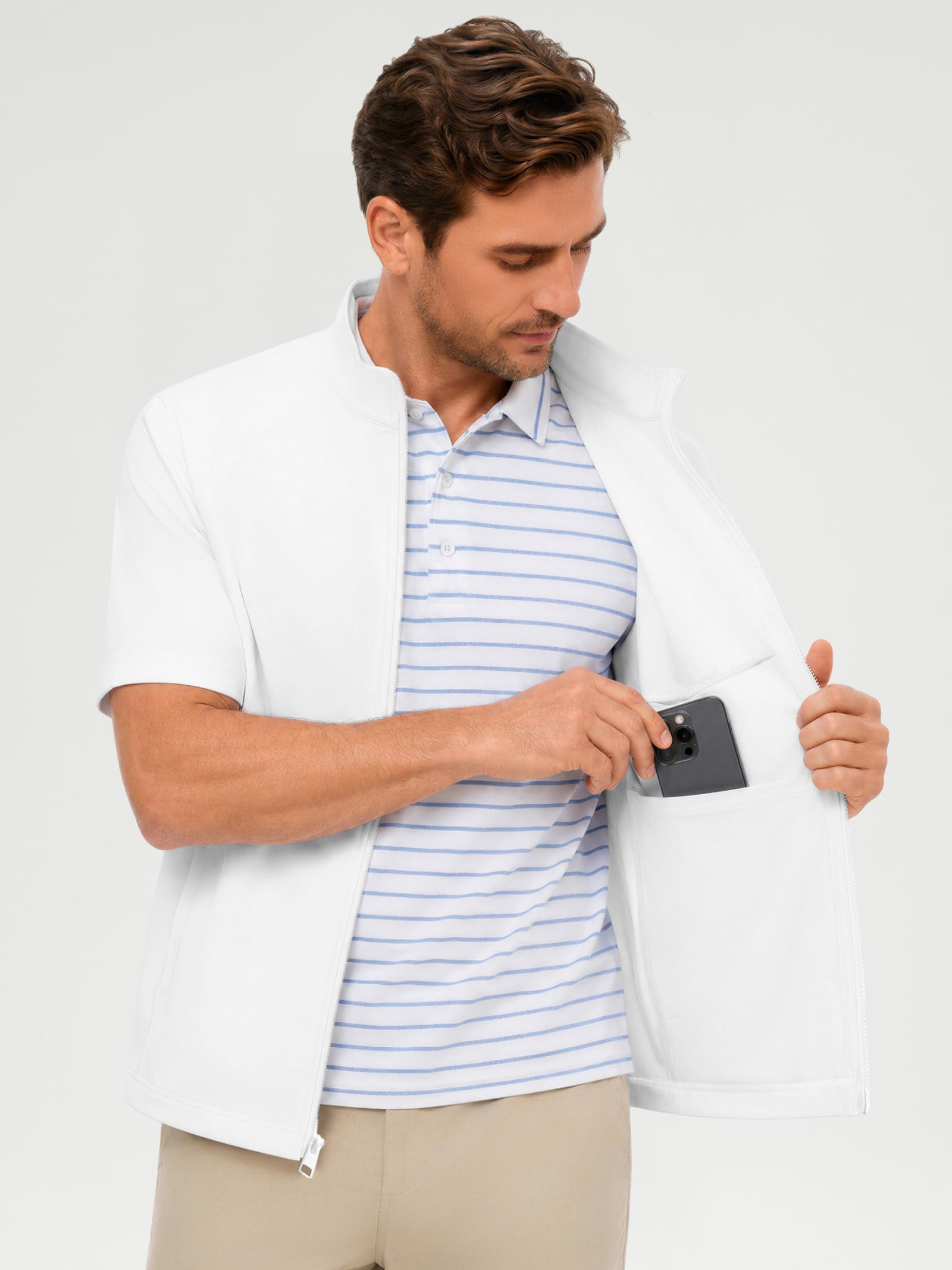 M MAELREG Short Sleeve Golf Jackets for Men with Full Zipper Lightweight UPF50+ Hiking Vests For Men with Button Pockets