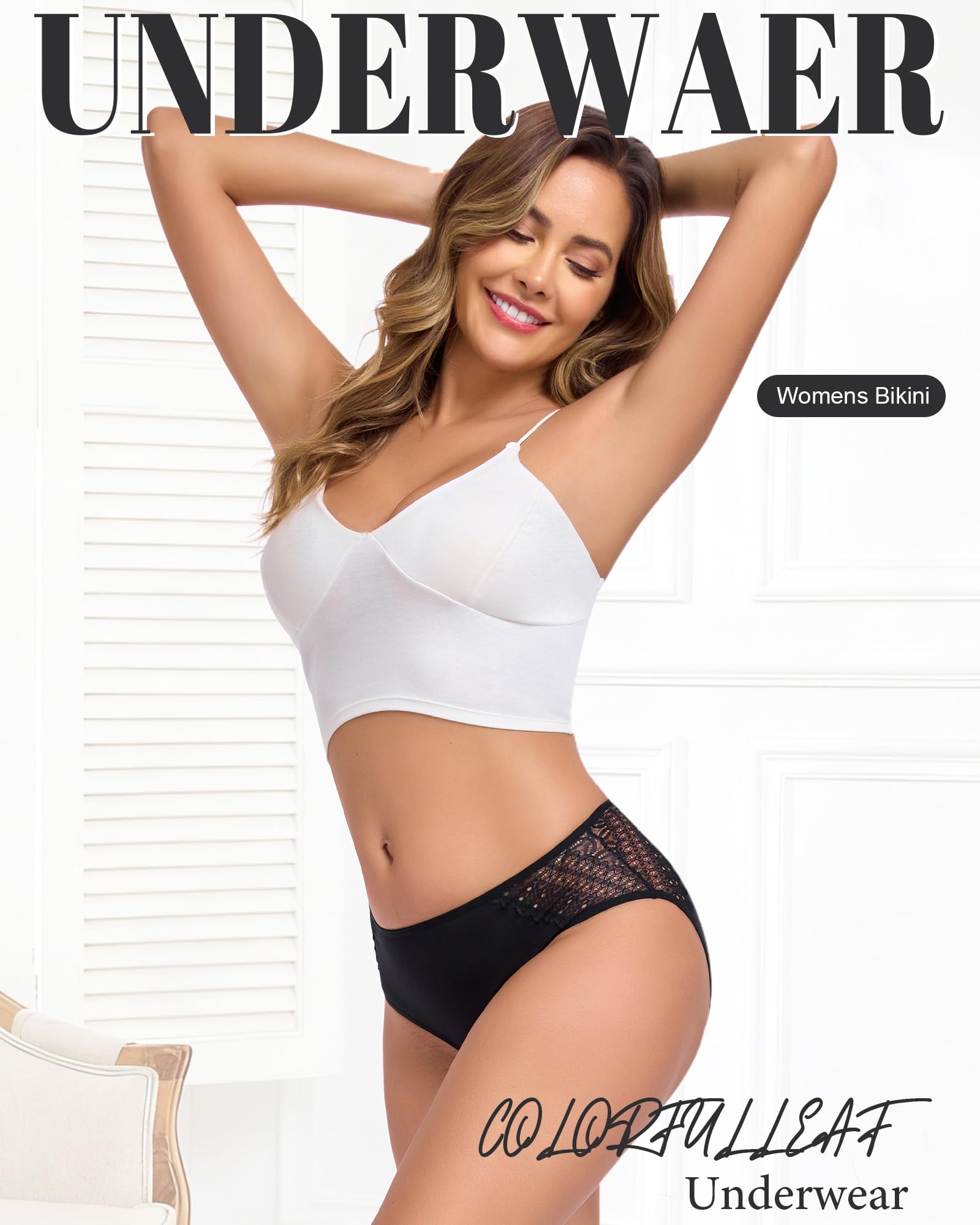 COLORFULLEAF Women's Cotton Hipster Panties Sexy Lace Underwear Pack Soft Moisture Wicking Bikini Briefs