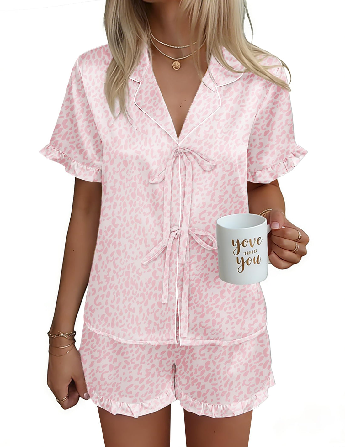 Ekouaer Satin Pajama for Women Short Sleeve Silky Pj Short Sets Lounge Set